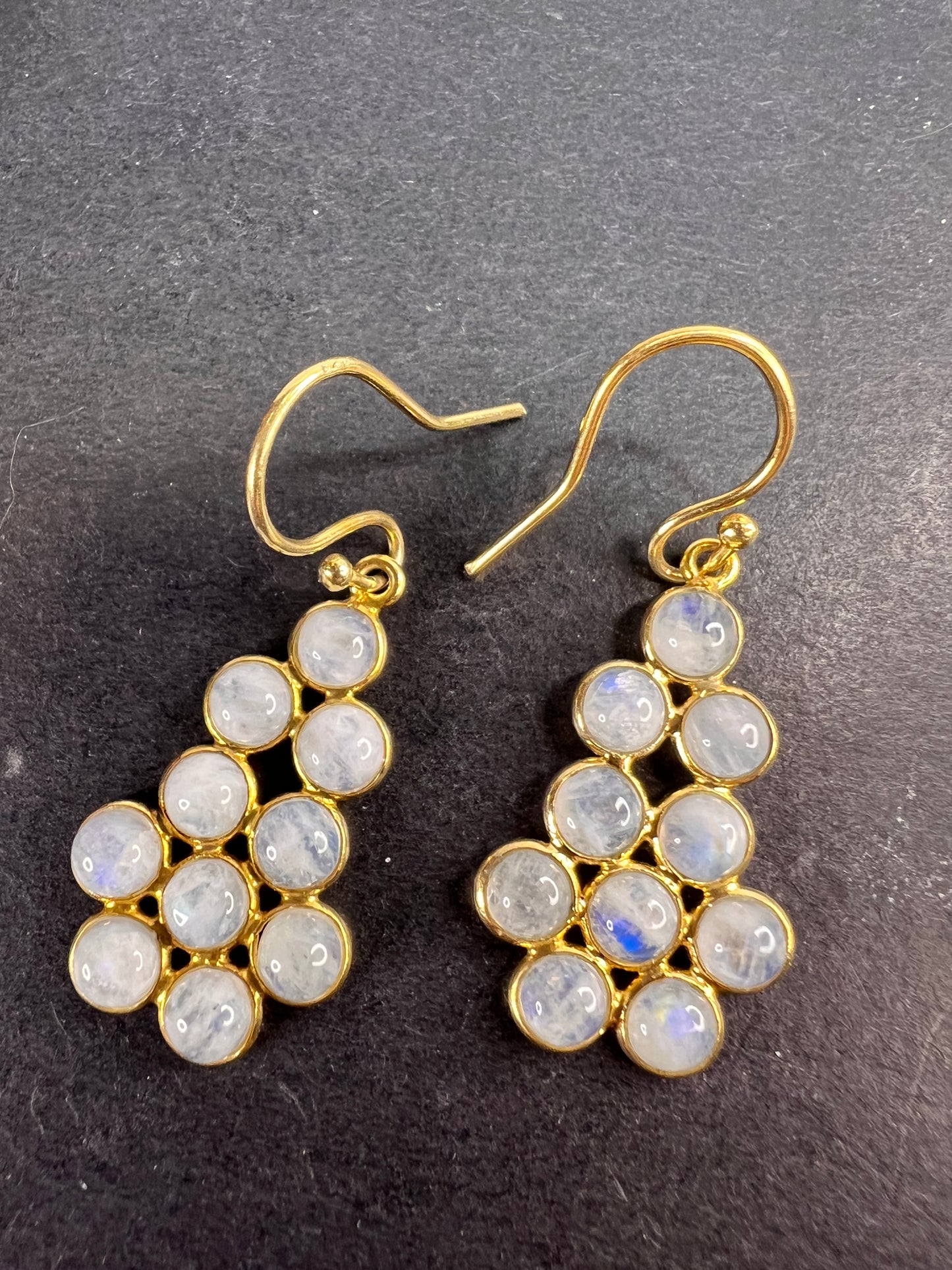 Rainbow moonstone chandelier earrings in gold over sterling silver