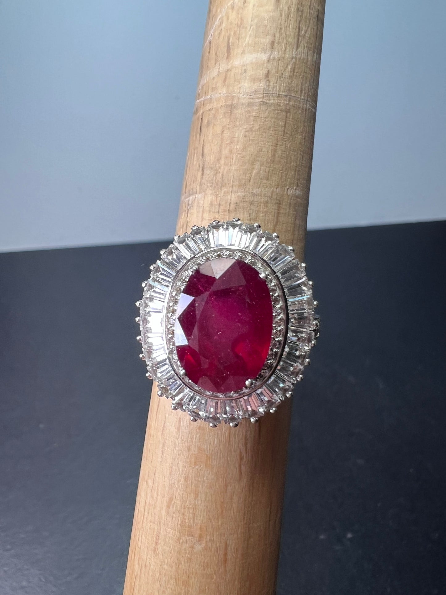 Niassa Ruby (FF) and White Zircon Ballerina Ring in Platinum Over Sterling Silver 10.00 ctw size 9