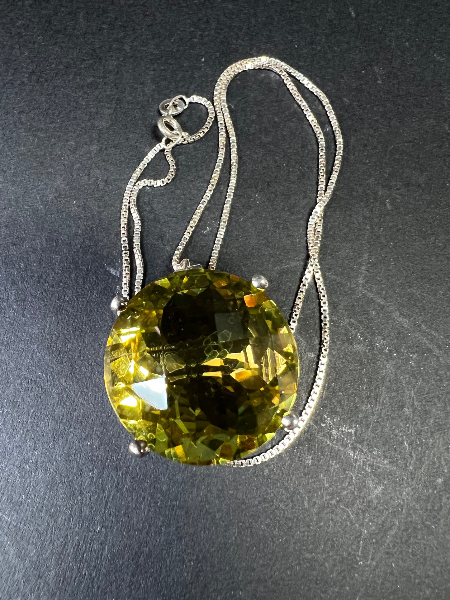 Huge Lemon Quartz Sterling Silver Statement Pendant Necklace 18” Chain