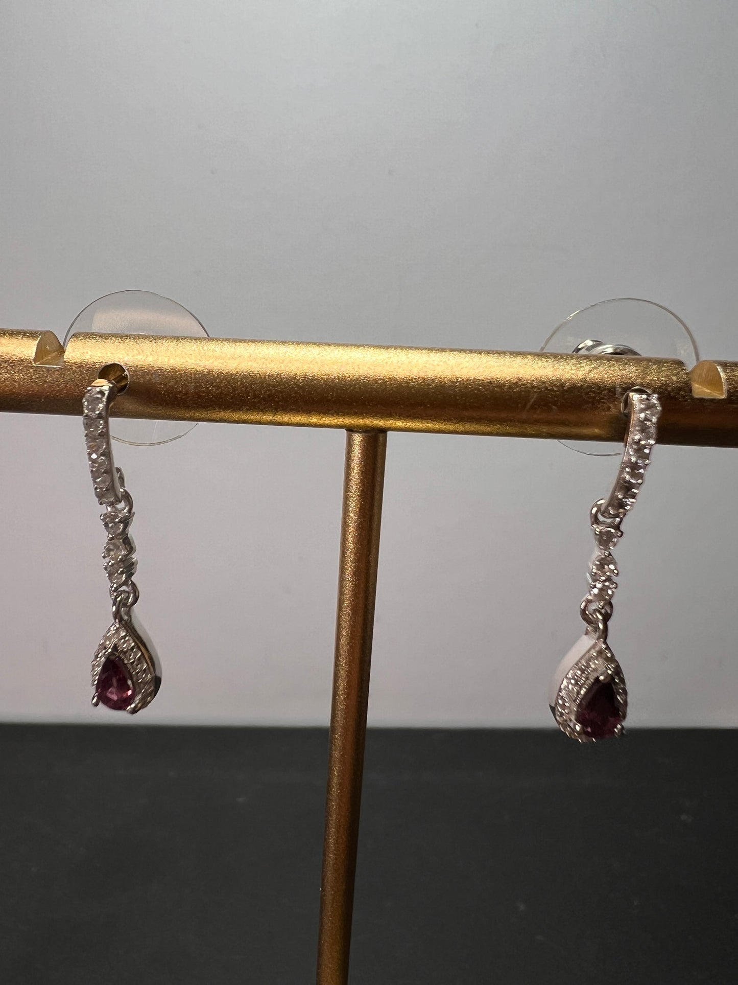 Ofiki rubellite and zircon drop earrings in platinum over sterling silver *NEW*