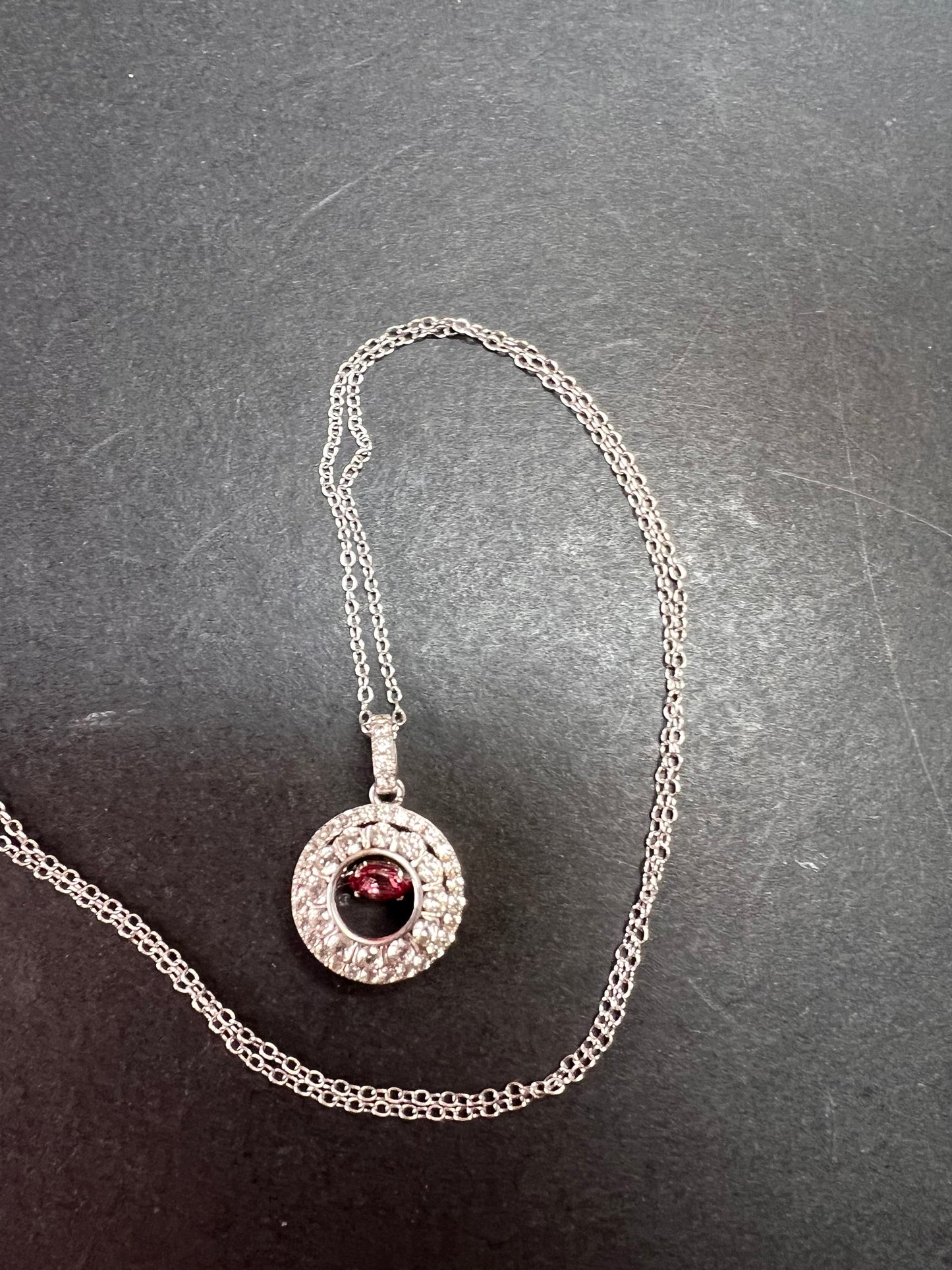 Pink tourmaline white topaz fluttering pendant necklace in platinum over sterling silver
