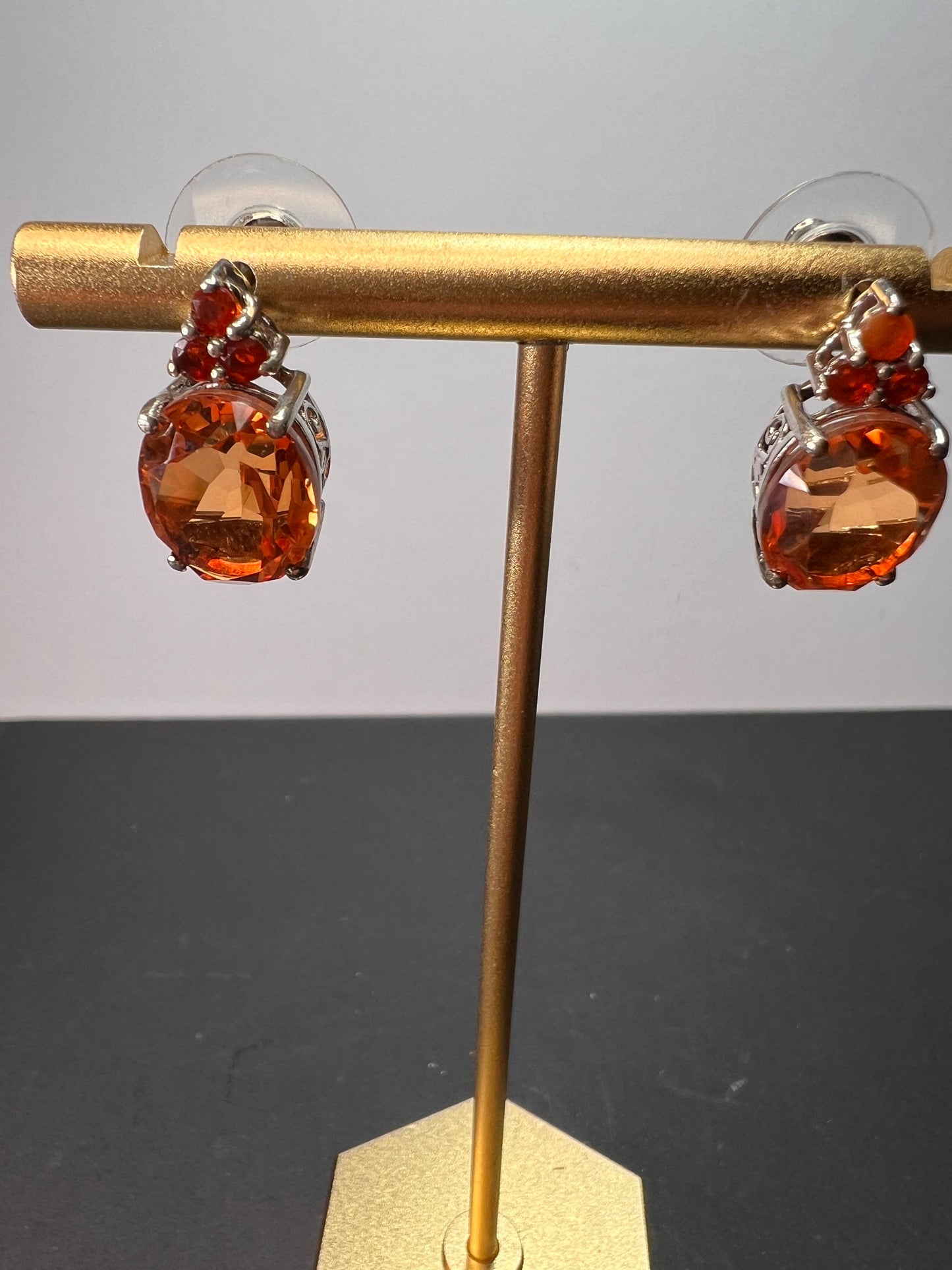 Tangerine quartz and fire opal sterling silver earrings