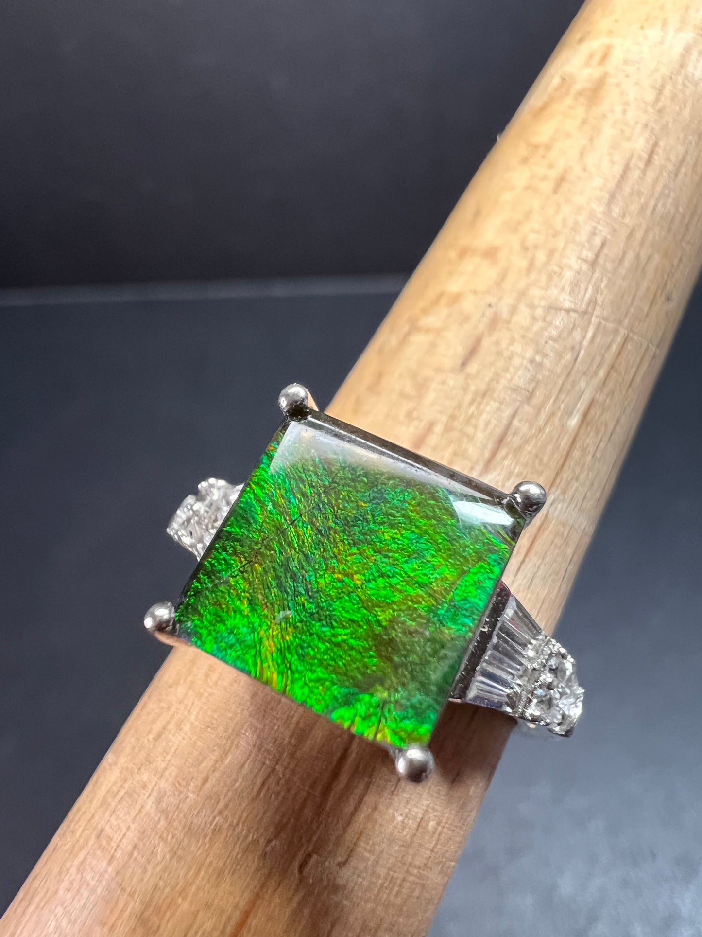 Ammolite and topaz sterling silver ring size 7