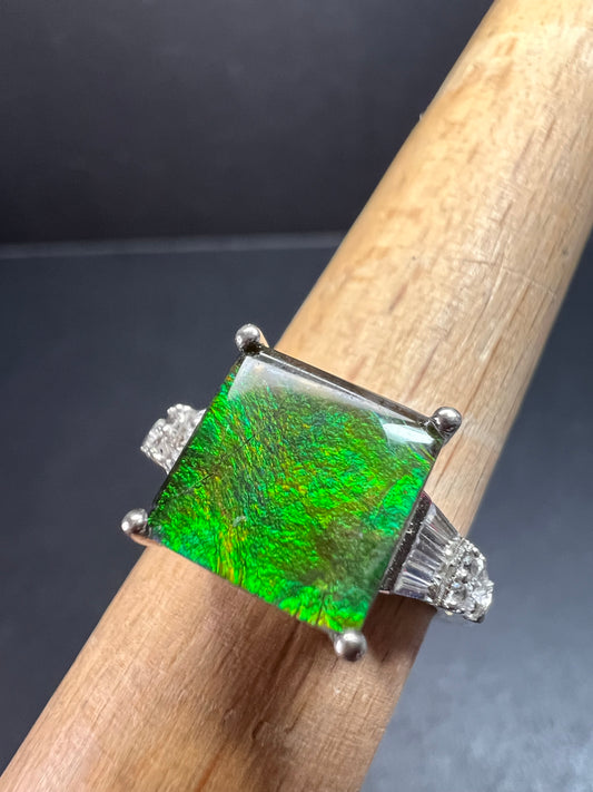 Ammolite and topaz sterling silver ring size 7