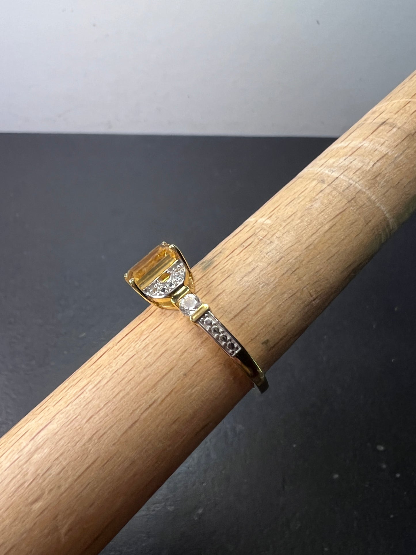 Citrine and white topaz ring in gold over sterling silver size 9