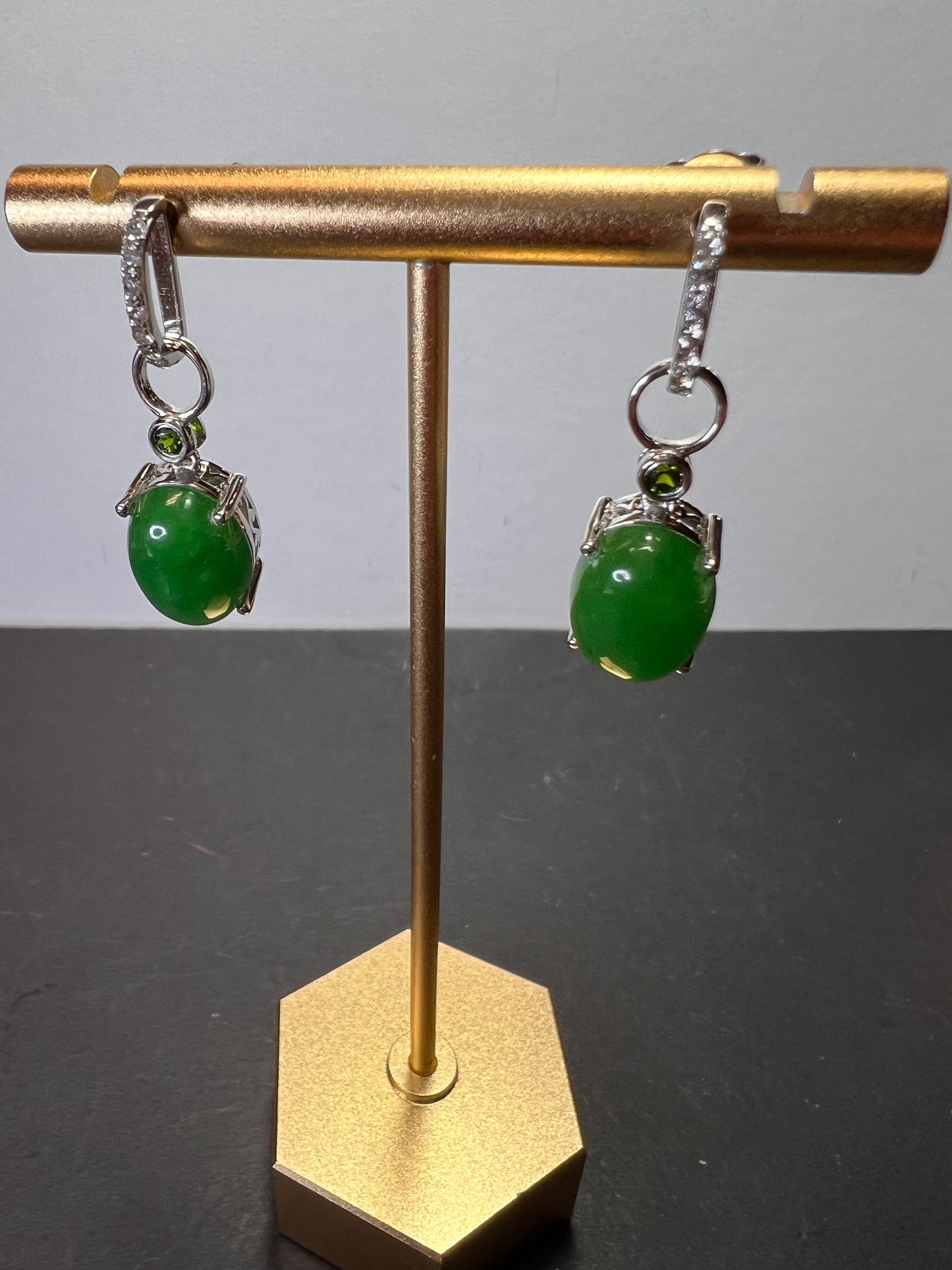 Jade and chrome diopside sterling silver earrings