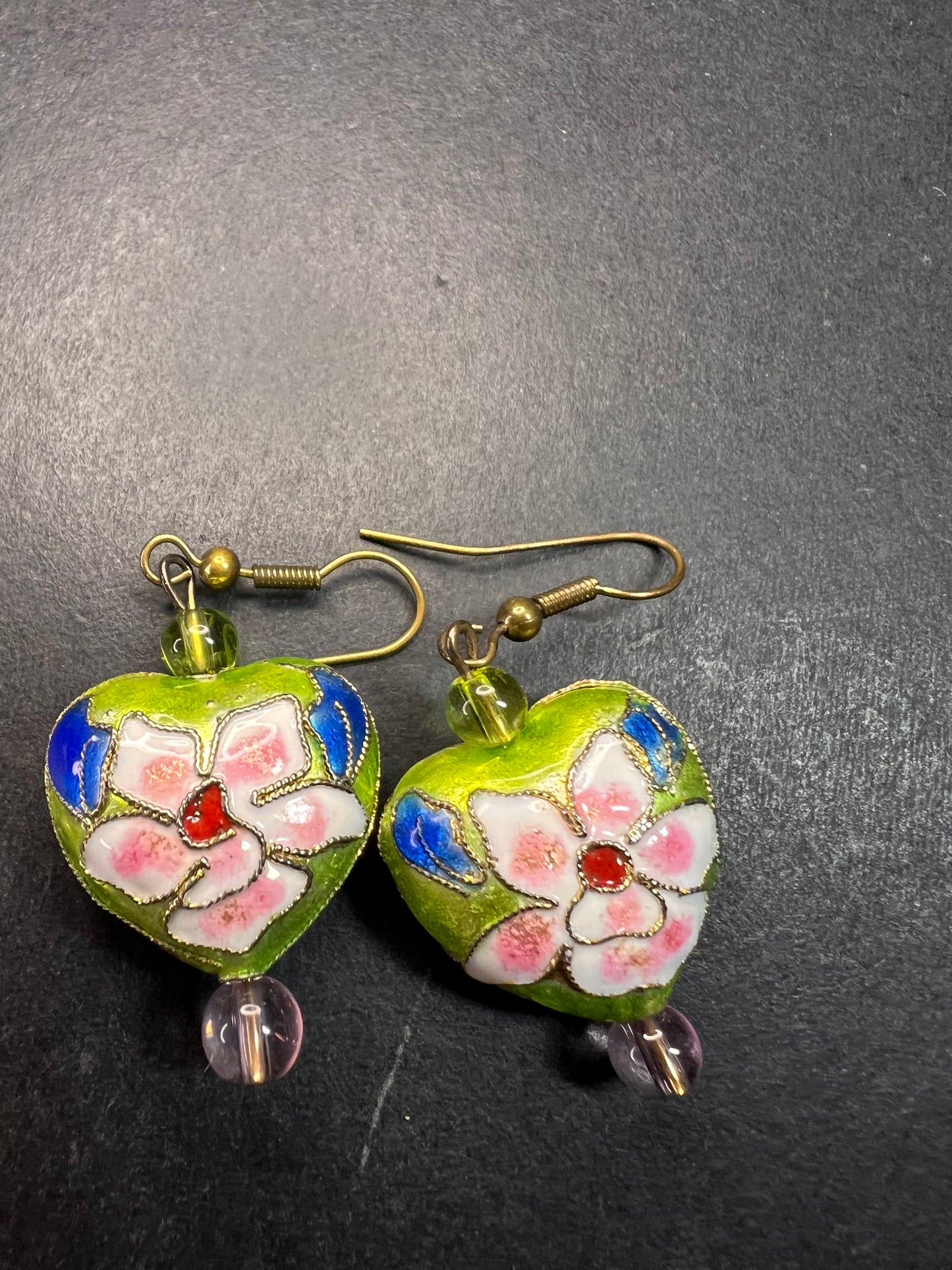 Vintage cloisonné puffy heart earrings