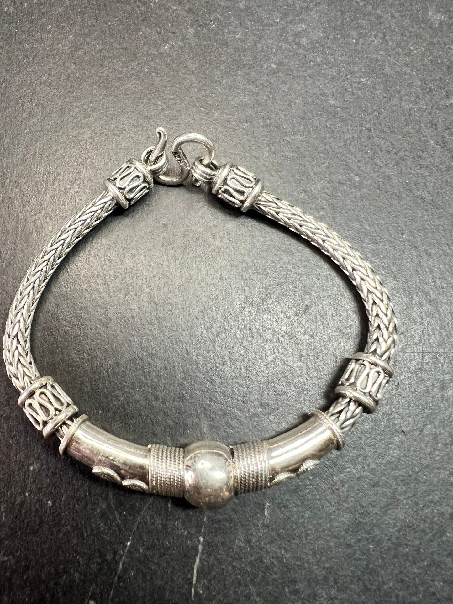 Vintage Sterling Silver Bali Byzantine Woven Hook Bracelet 8” 31g