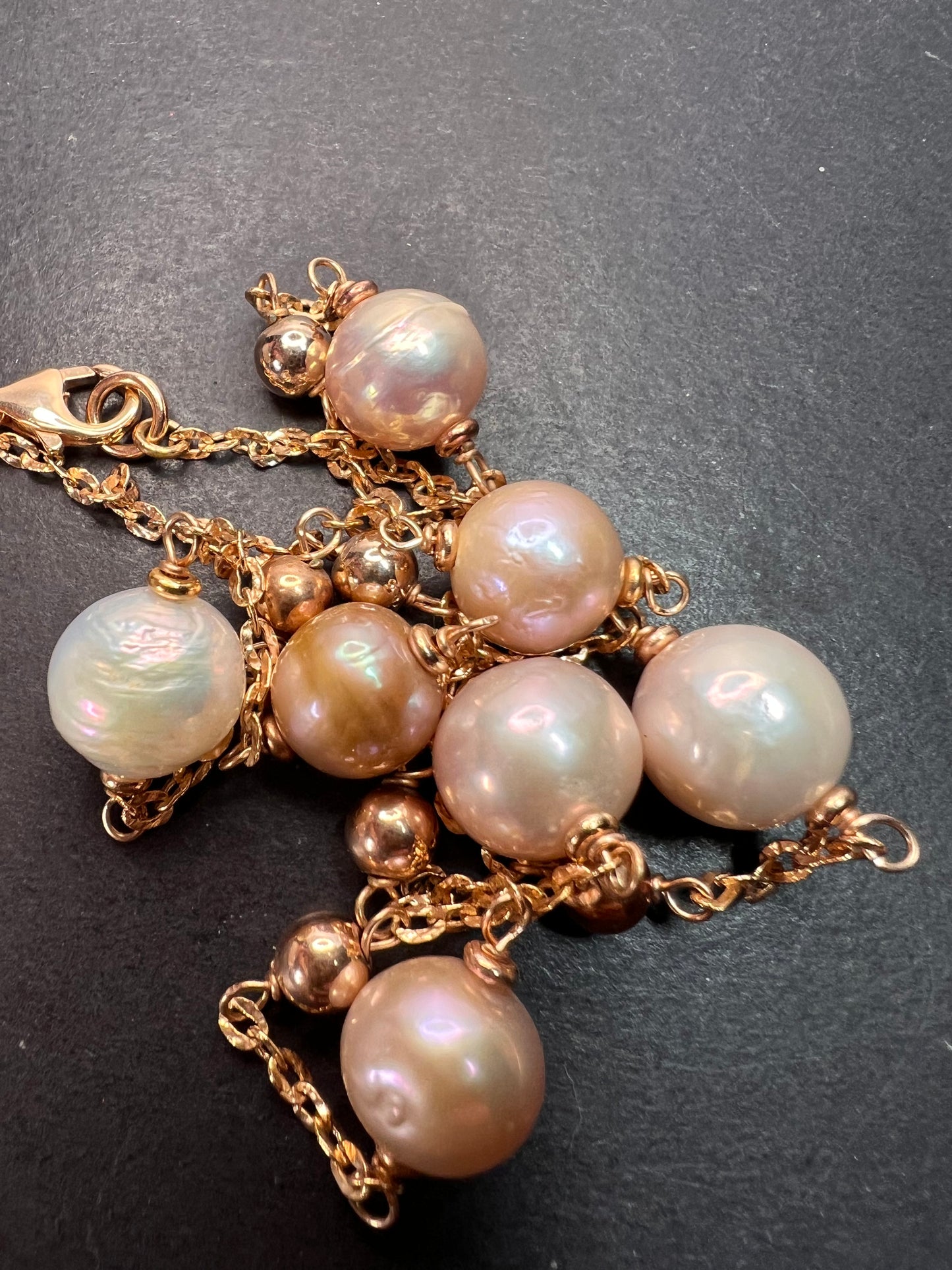 Cultured pearl station necklace in rose gold over bronze