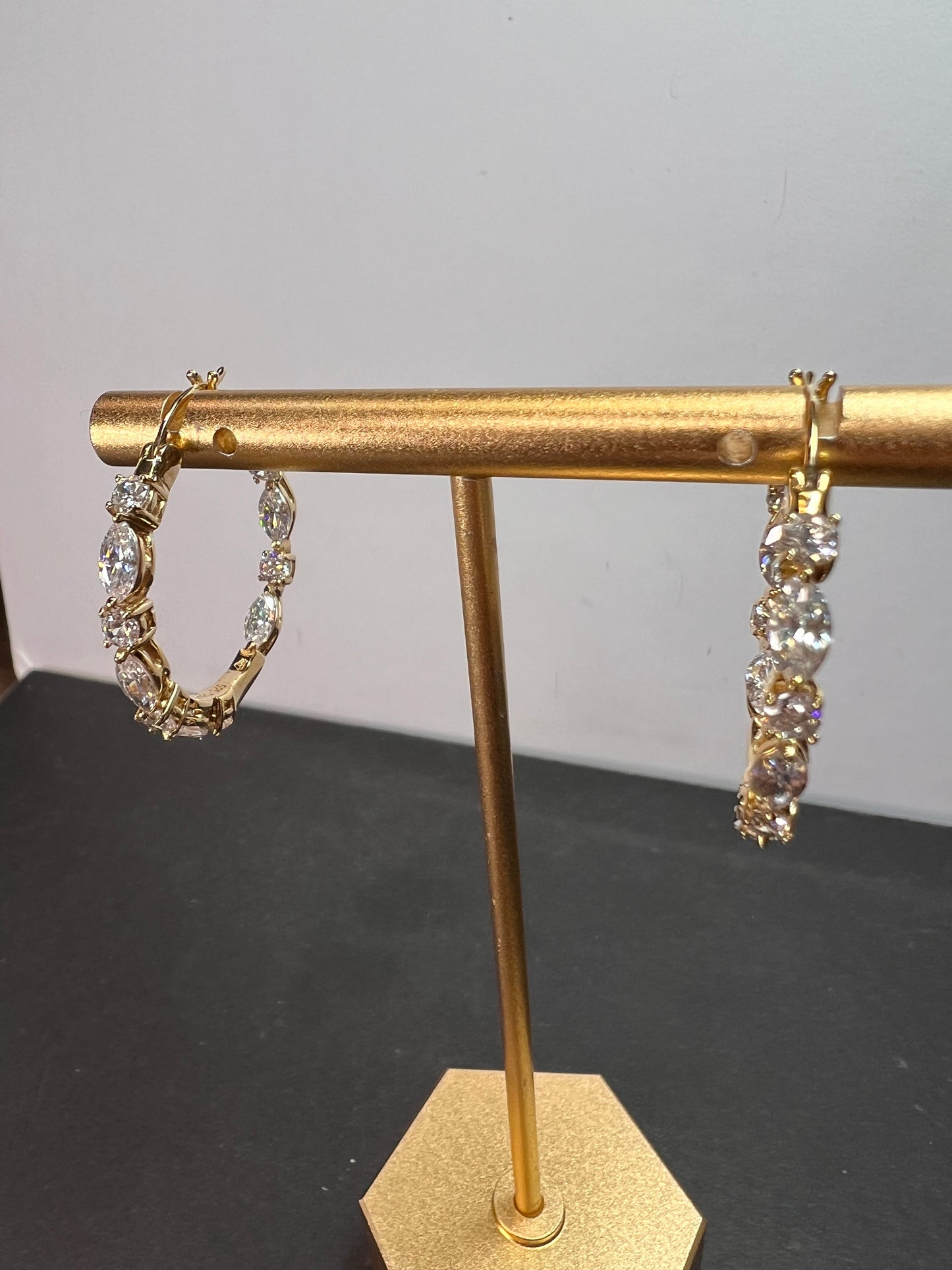 CZ inside out hoop earrings in gold over sterling silver