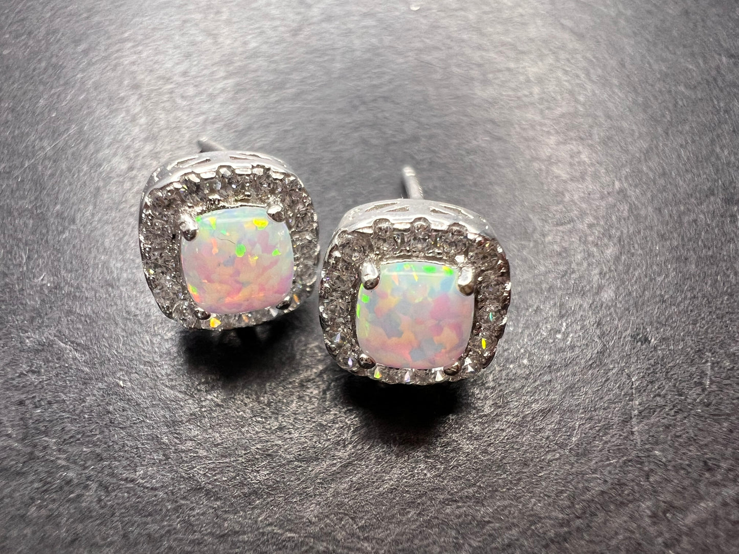 White Lab Created Opal Sterling Silver Stud Earrings 1.54ctw