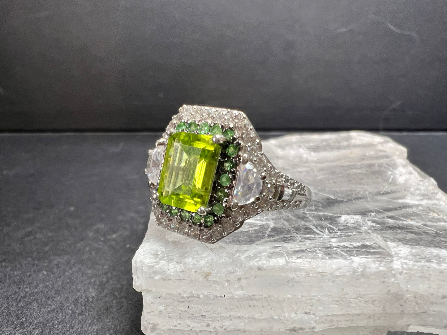 NEW Peridot Tsavorite Zircon Halo Ring 4.30ctw Sz 8