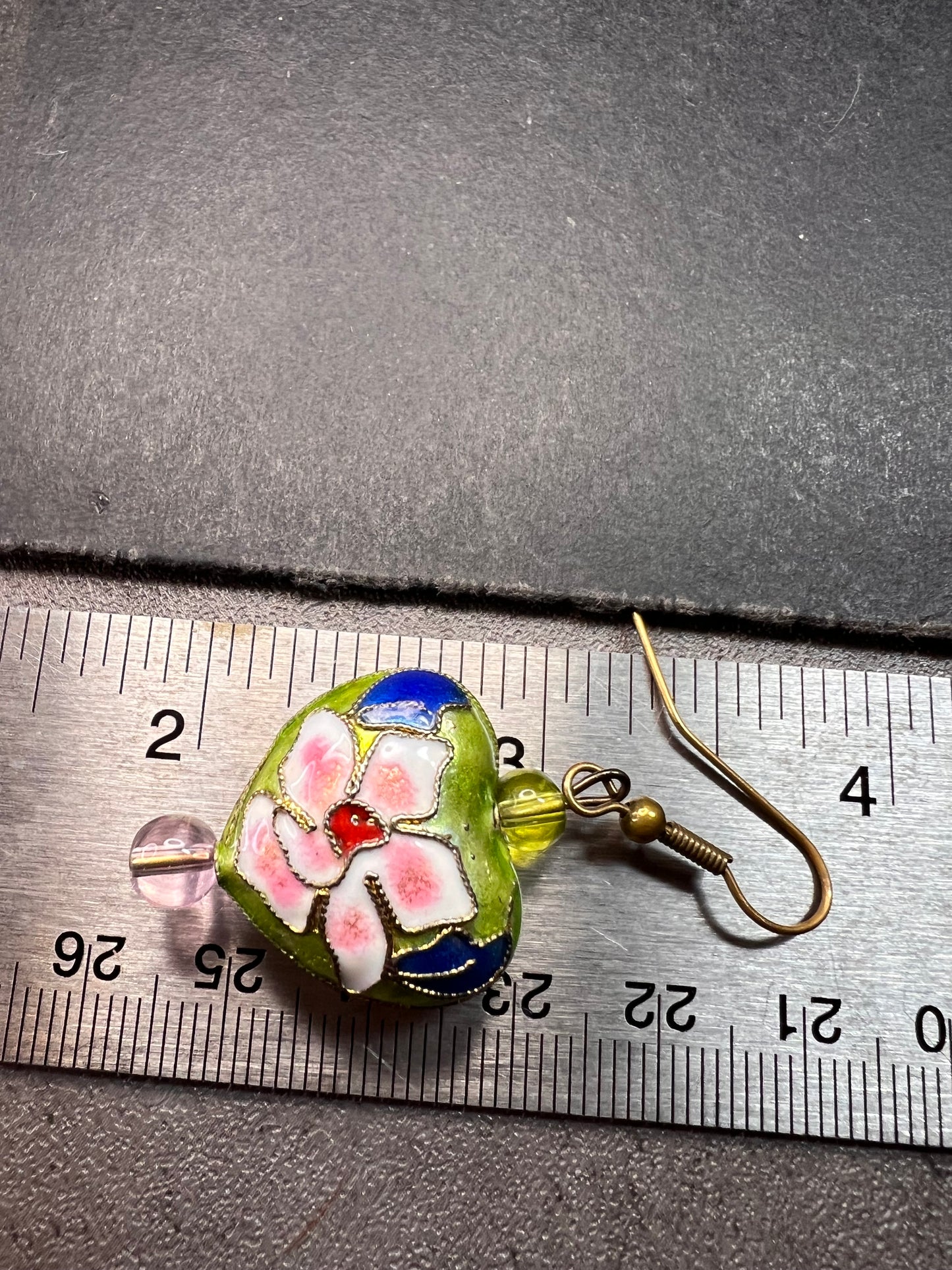 Vintage cloisonné puffy heart earrings