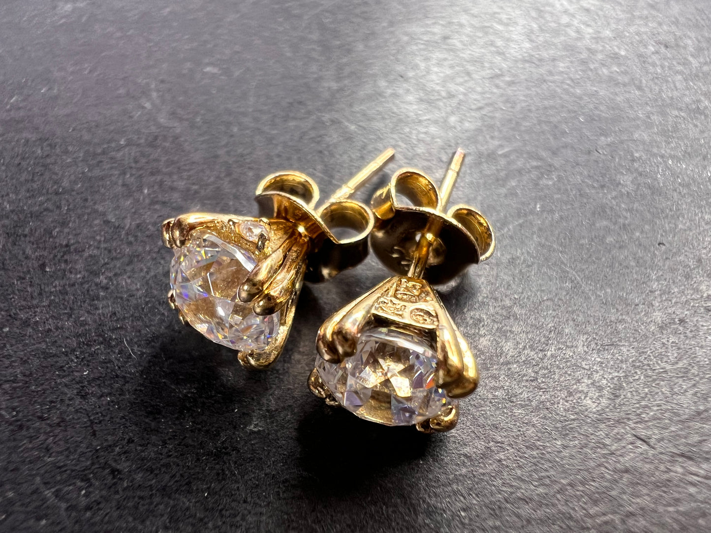 CZ stud earrings in gold over sterling silver