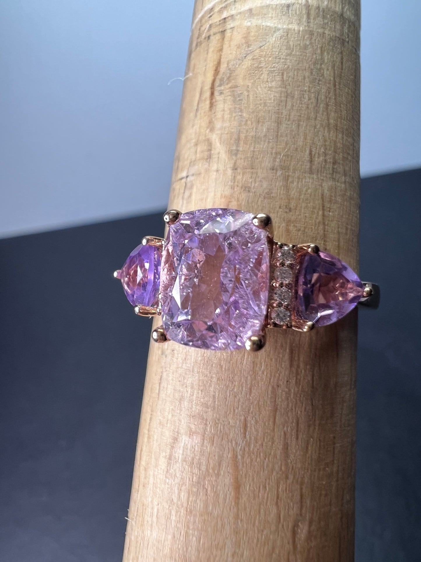 Pink kunzite 18k rose gold over sterling silver ring 3.03 ctw size 9