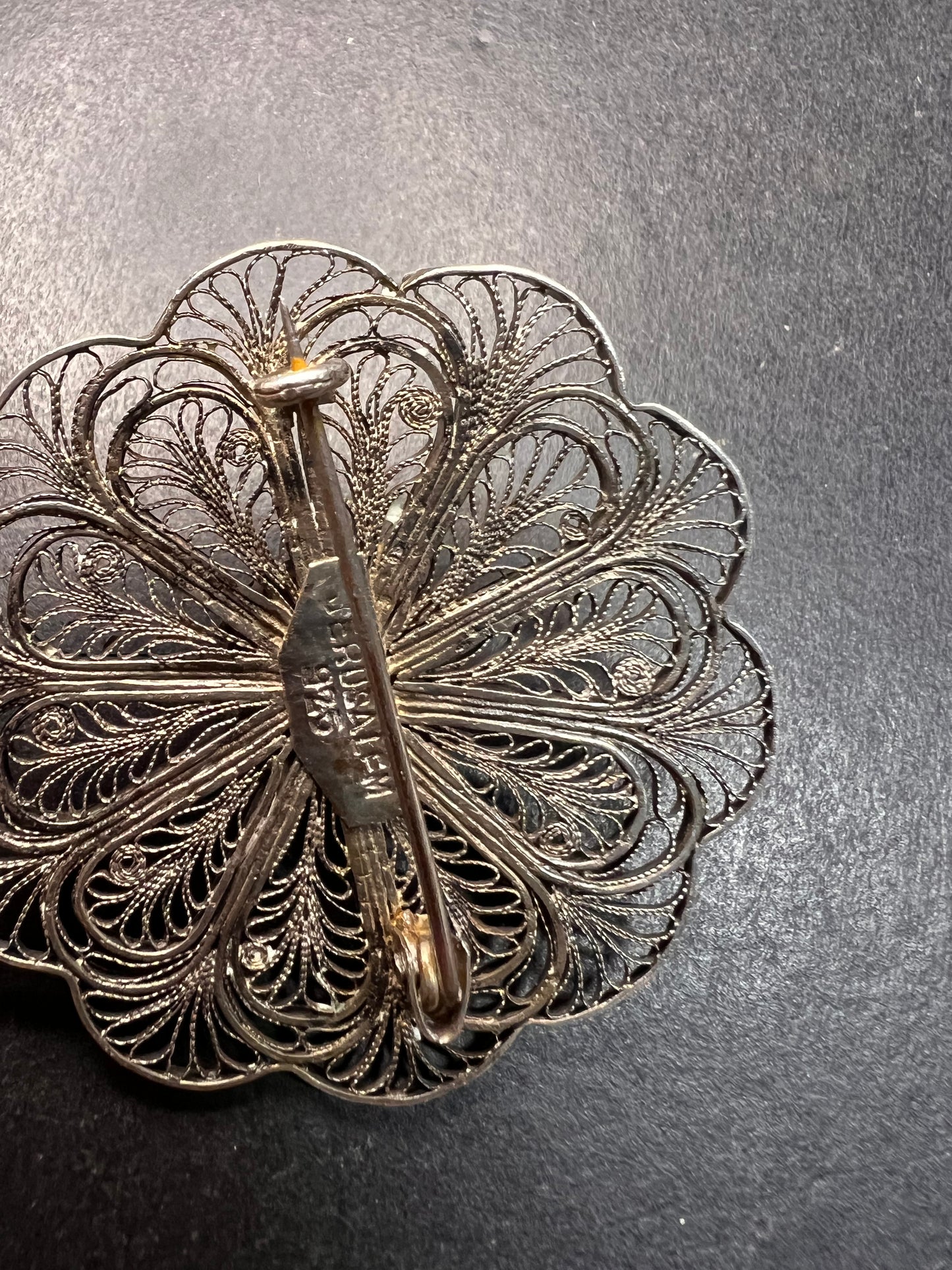 Vintage filigree amethyst sterling silver brooch made in Jerusalem