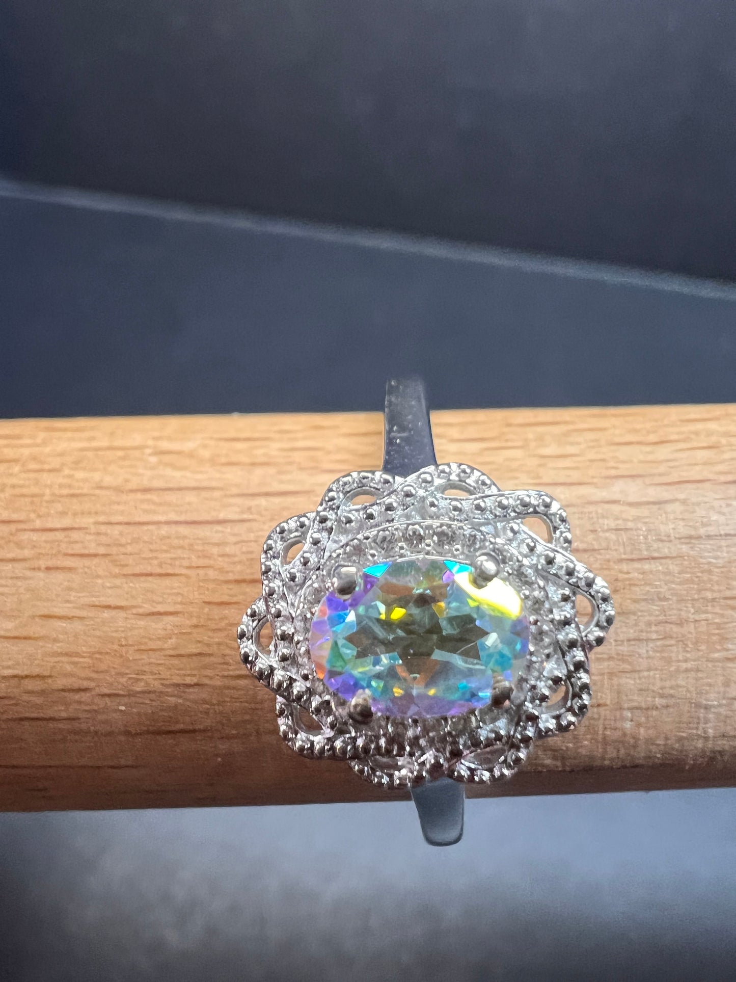 NEW Mercury Mystic topaz and zircon celestial halo ring in rhodium over sterling silver size 10