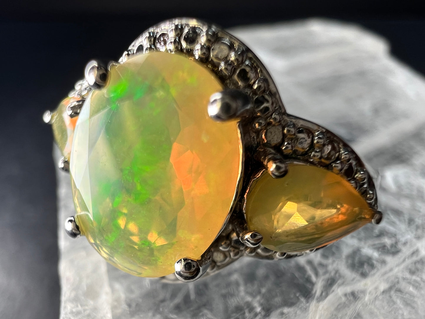Ethiopian Opal Sterling Silver Halo Ring Size 6