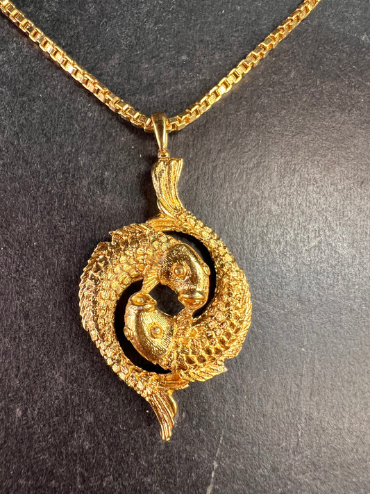 Vintage Monet Pisces Ouroboros Gold Tone Necklace 18 Inch