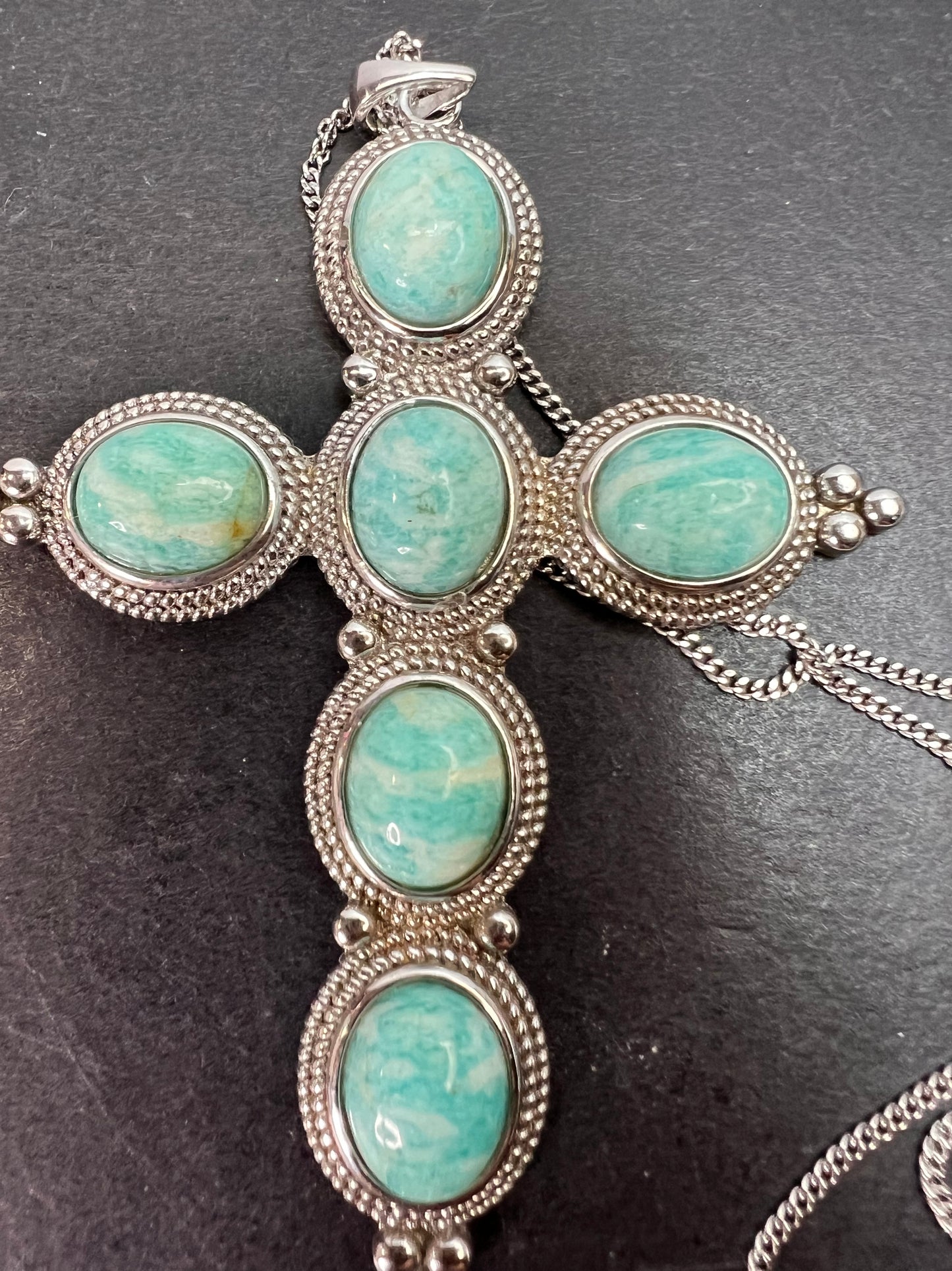 Amazonite cross pendant and chain necklace in sterling silver