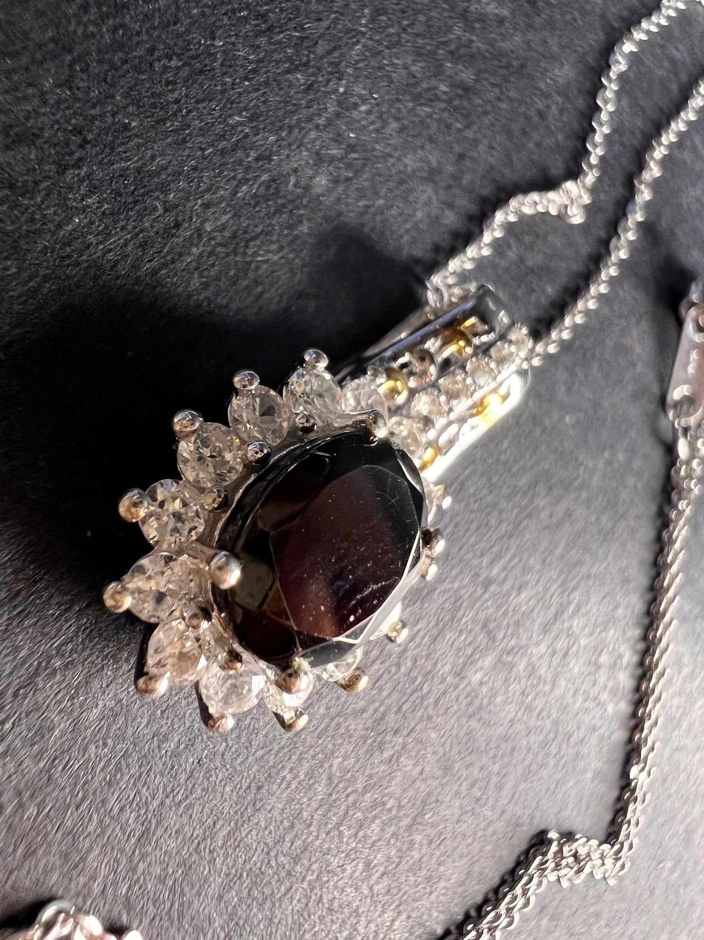 NEW elite Shungite and zircon pendant and chain in vermeil and rhodium over sterling silver