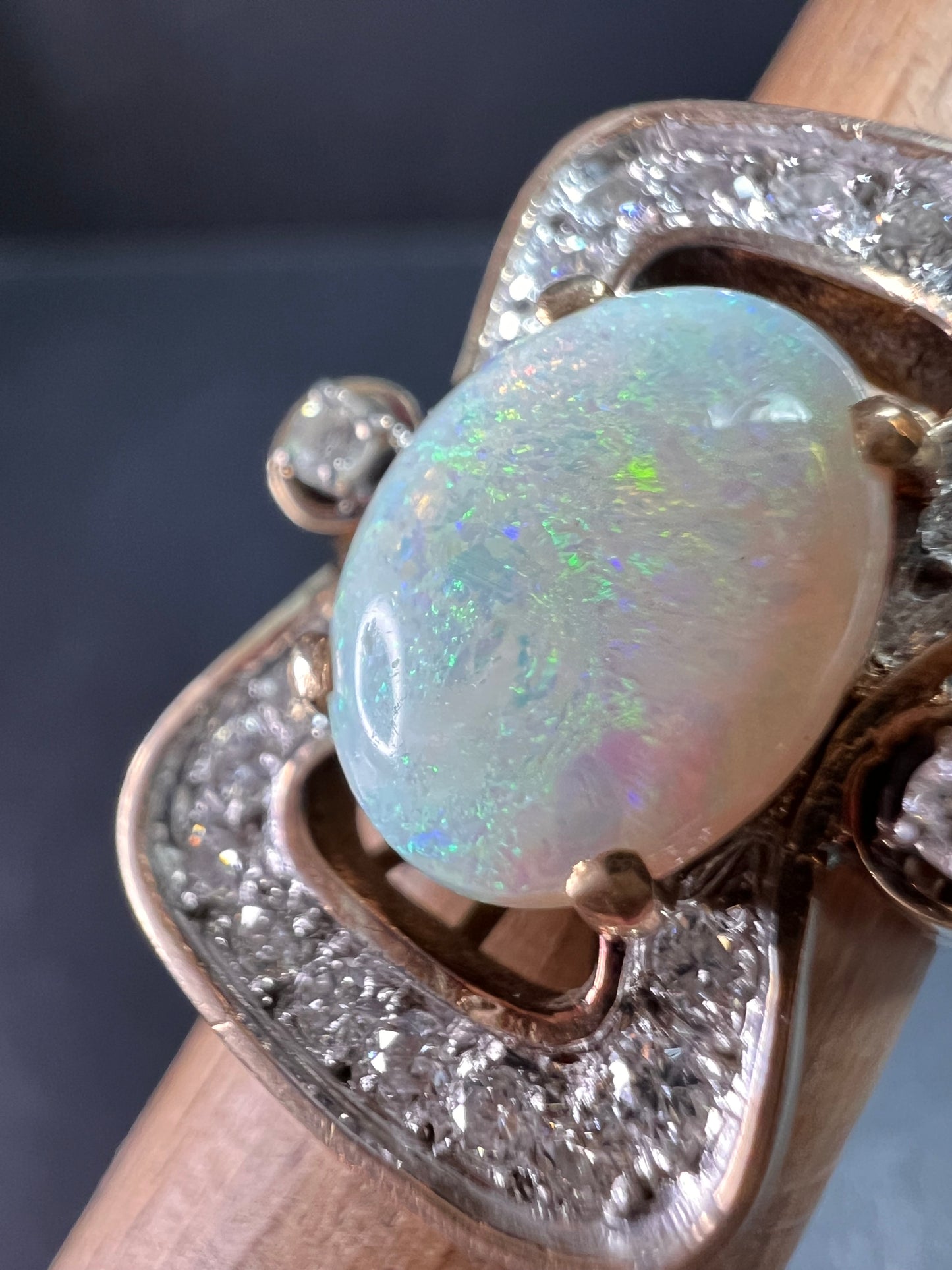 Vintage 14K Opal & Diamond Ring | Size 6.5 | Papered | 1.80ct | 60s–70s