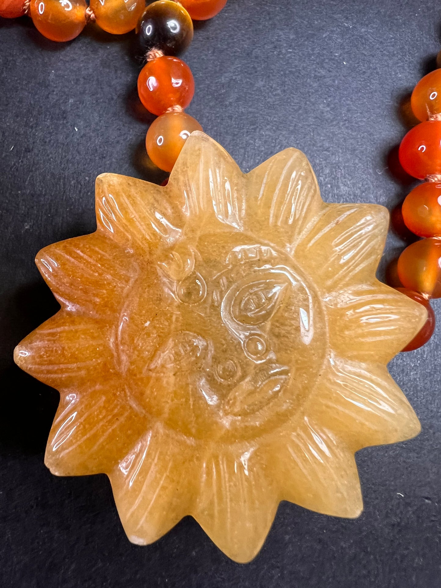 NEW carnelian multi stone sunface knotted necklace