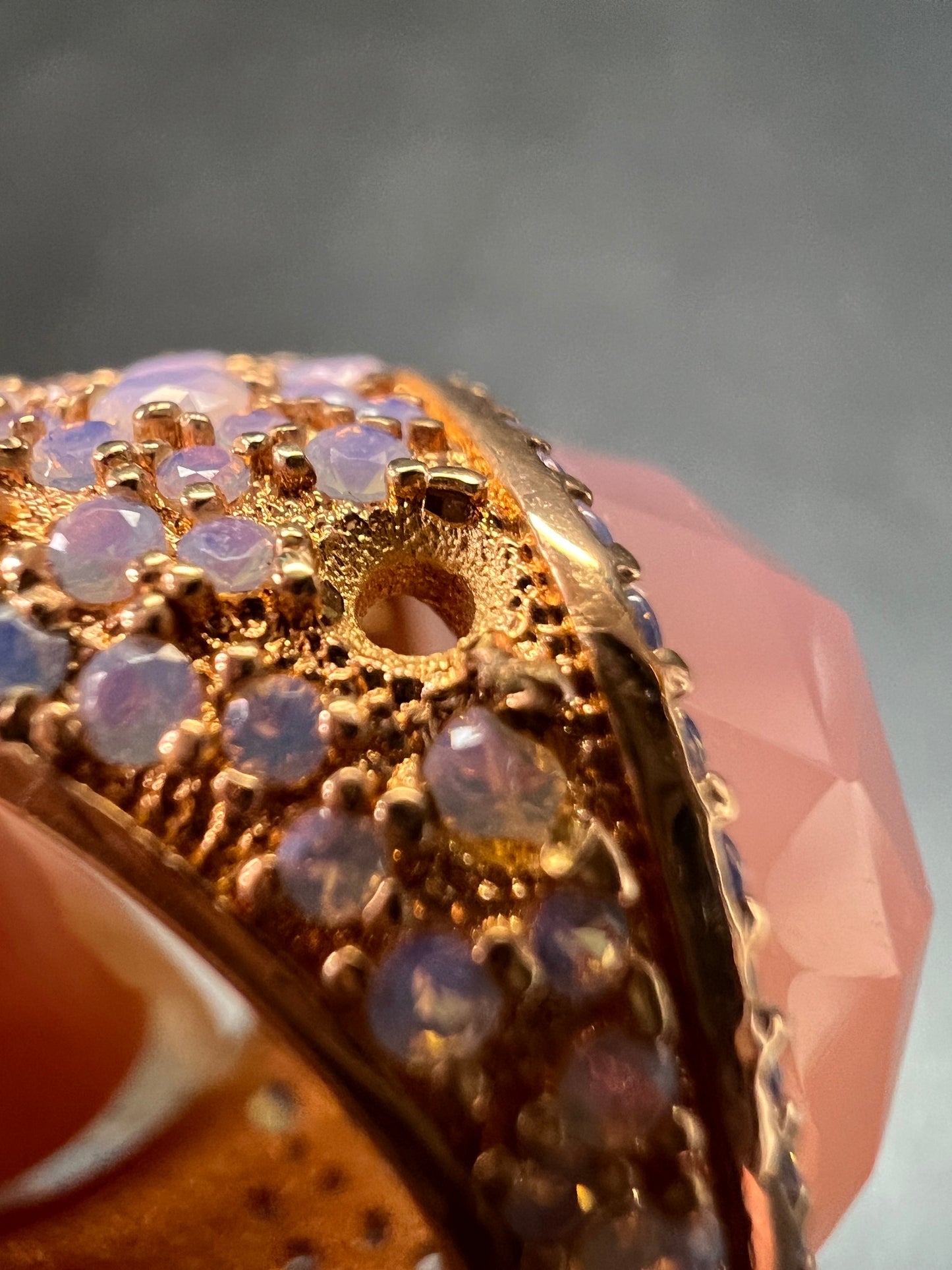 Pink Chalcedony Statement Ring 18K Rose Gold Plated Size 7.5 NWT