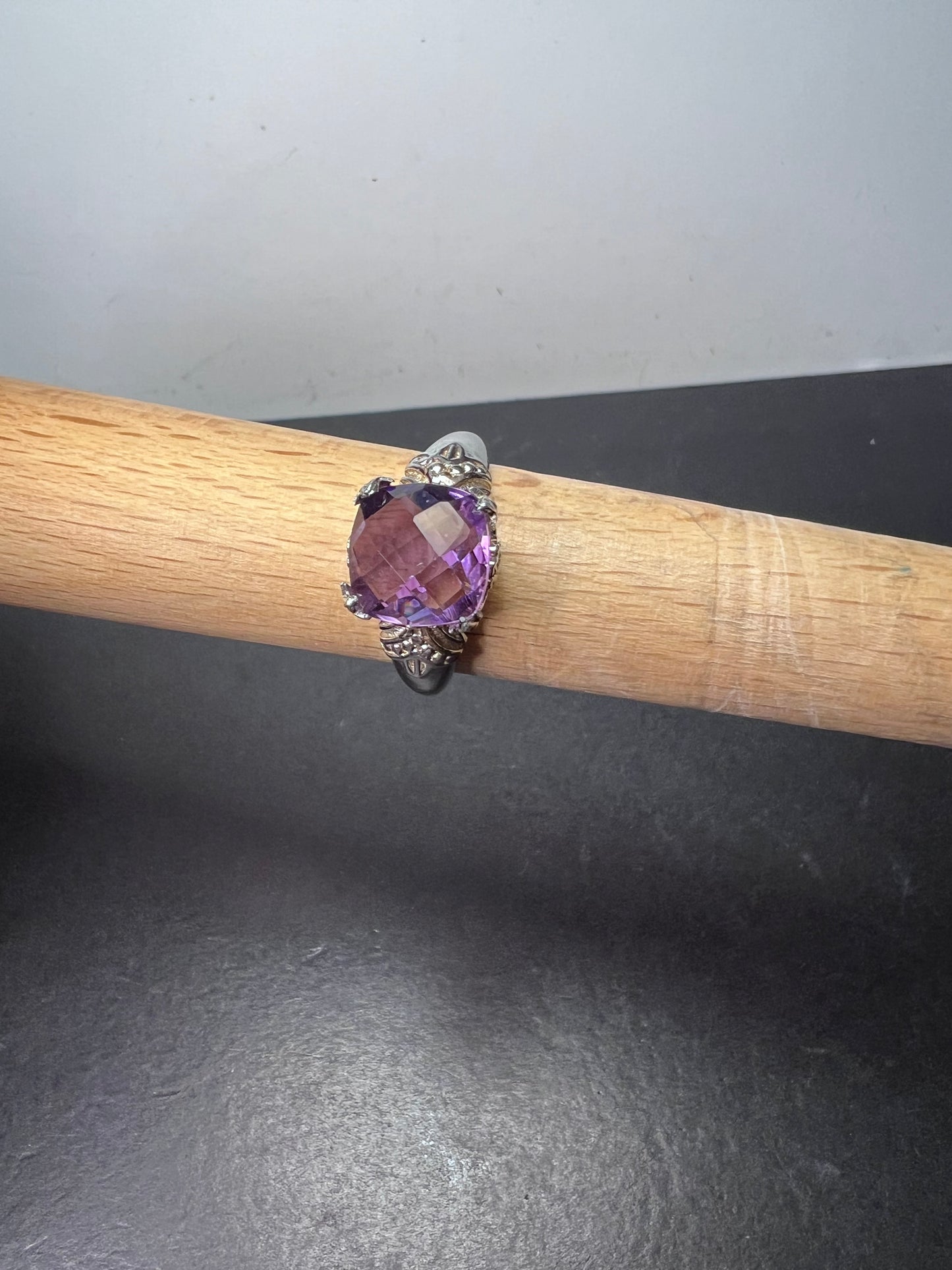 Amethyst cathedral crown setting sterling silver solitaire ring size 9