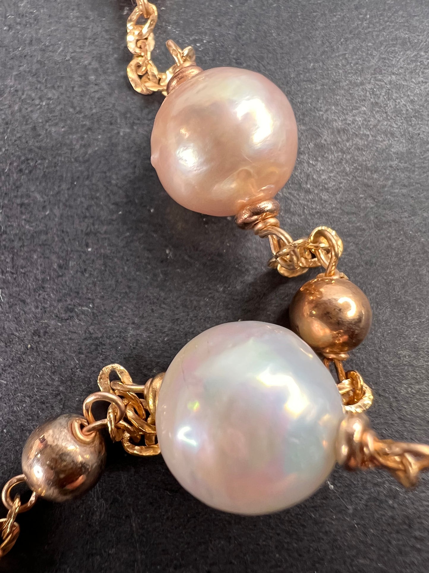 Cultured pearl station necklace in rose gold over bronze