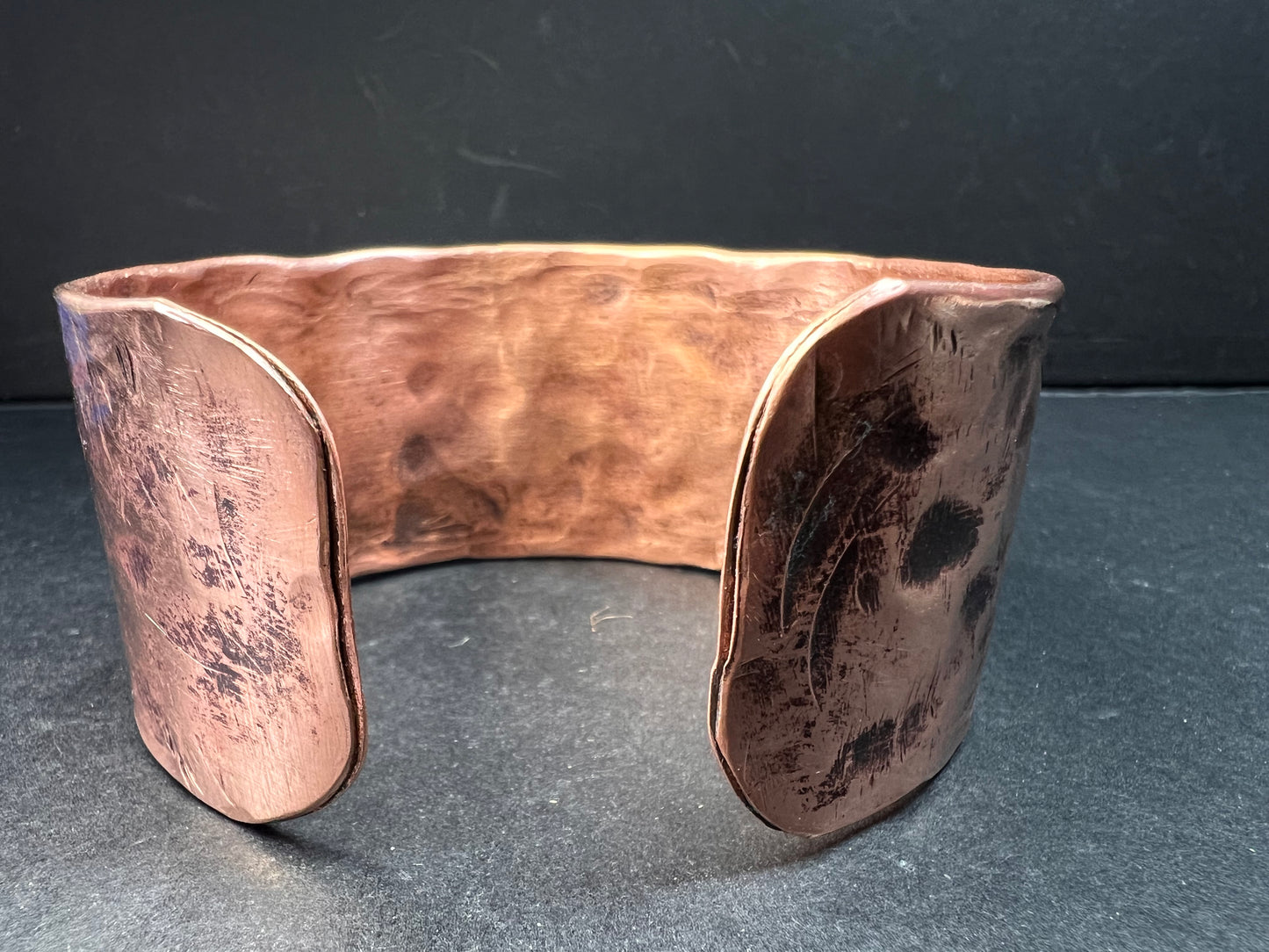 Vintage hammered copper extra wide cuff adjustable bracelet