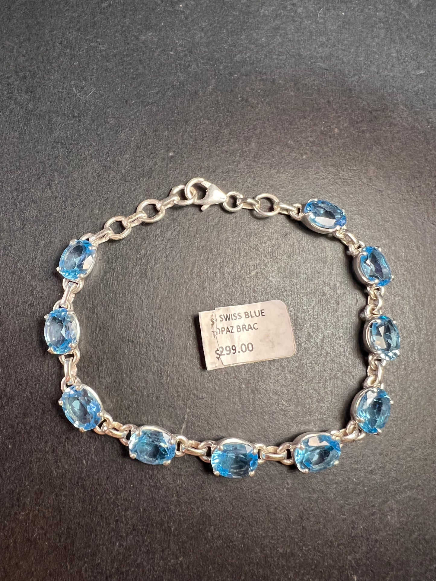 Vintage dead stock Swiss blue topaz sterling silver 8 inch bracelet