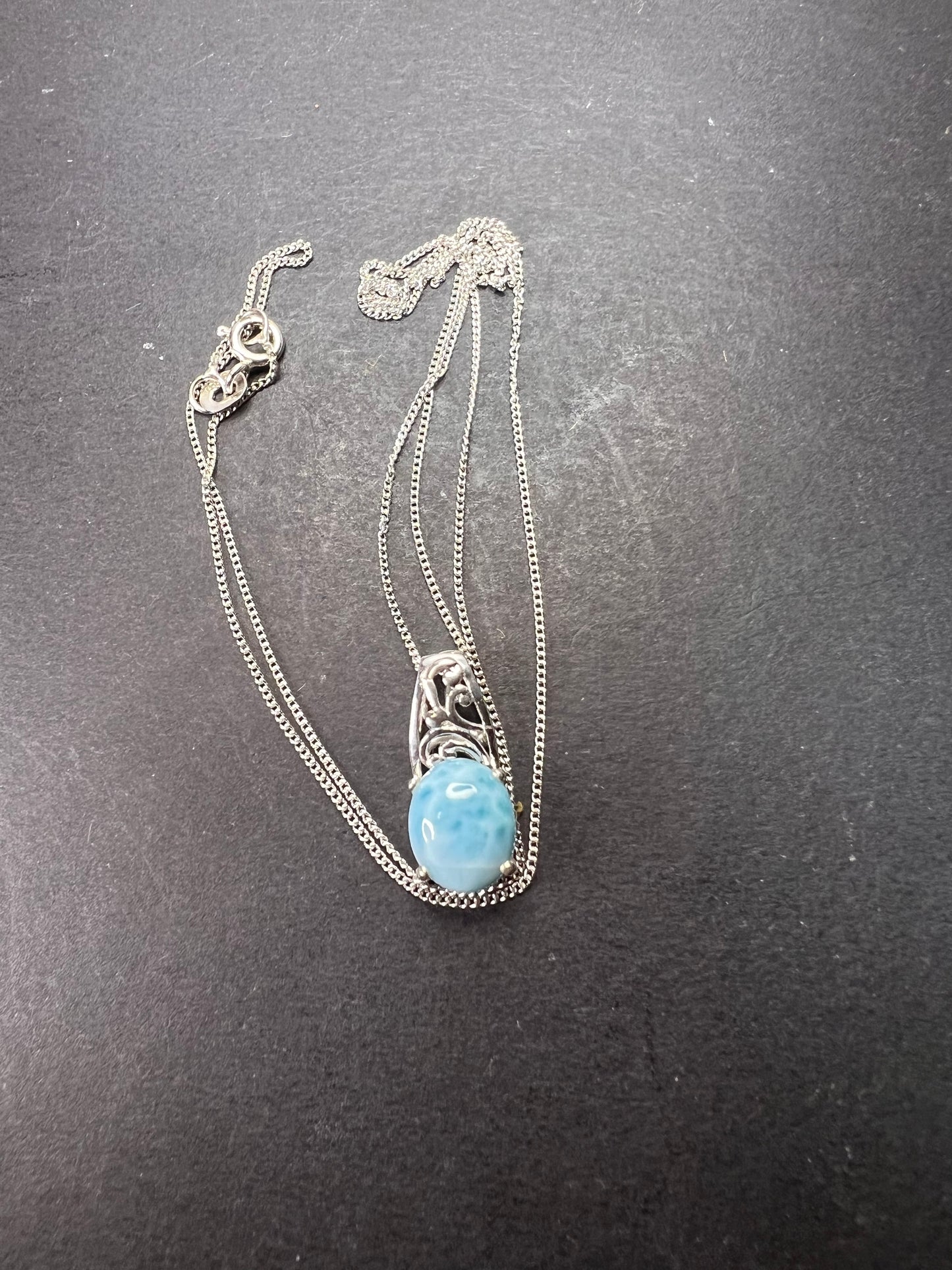 Larimar sterling silver pendant and chain necklace