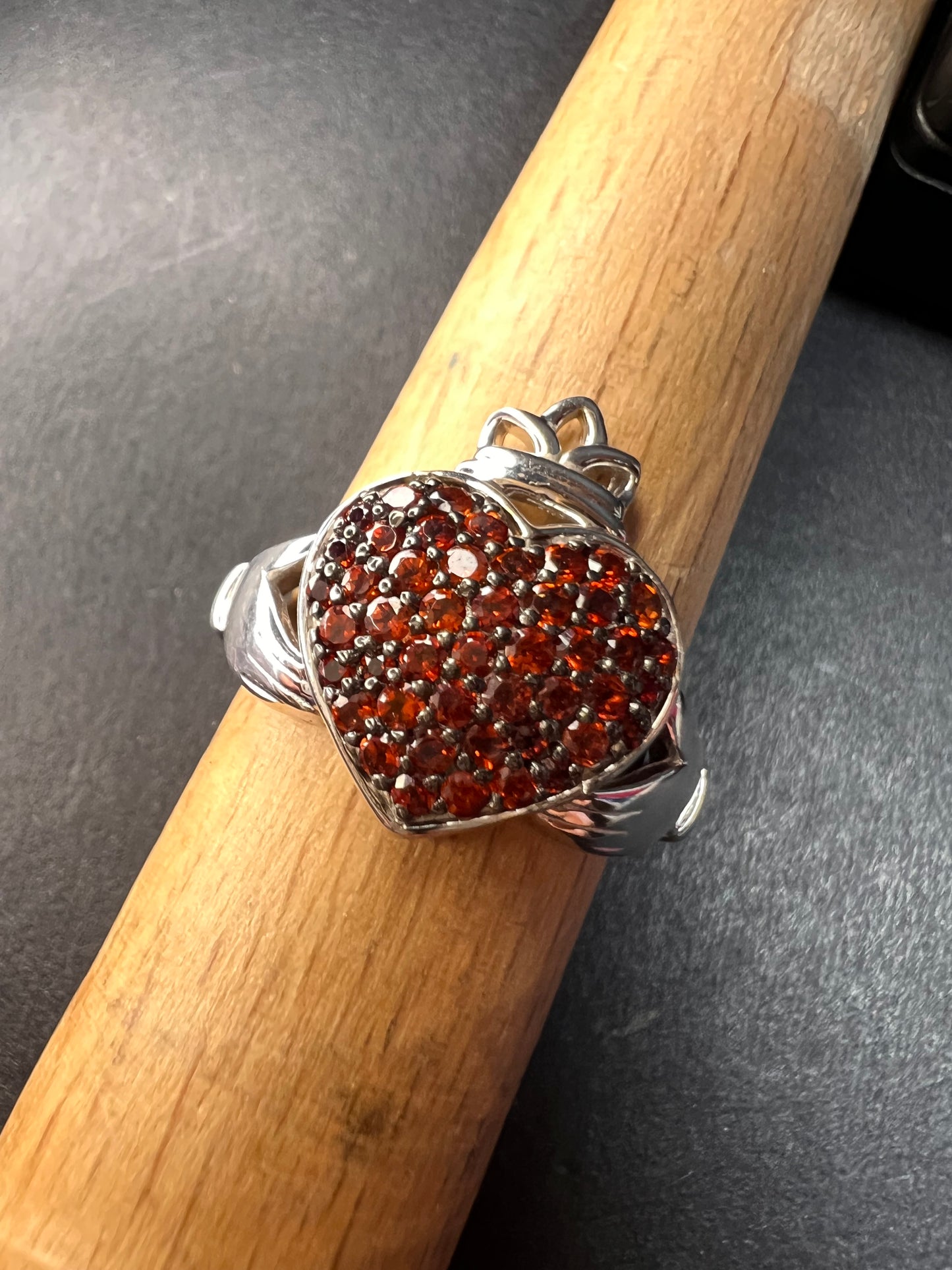 NEW Garnet claddagh ring in rhodium over sterling silver size 7