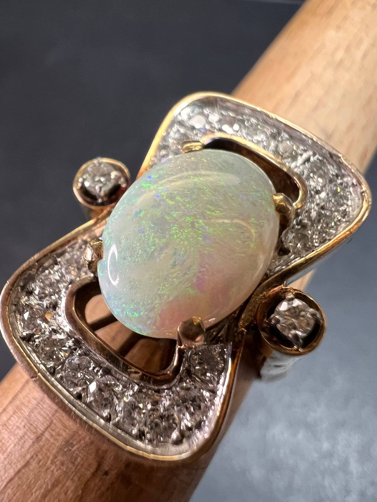 Vintage 14K Opal & Diamond Ring | Size 6.5 | Papered | 1.80ct | 60s–70s
