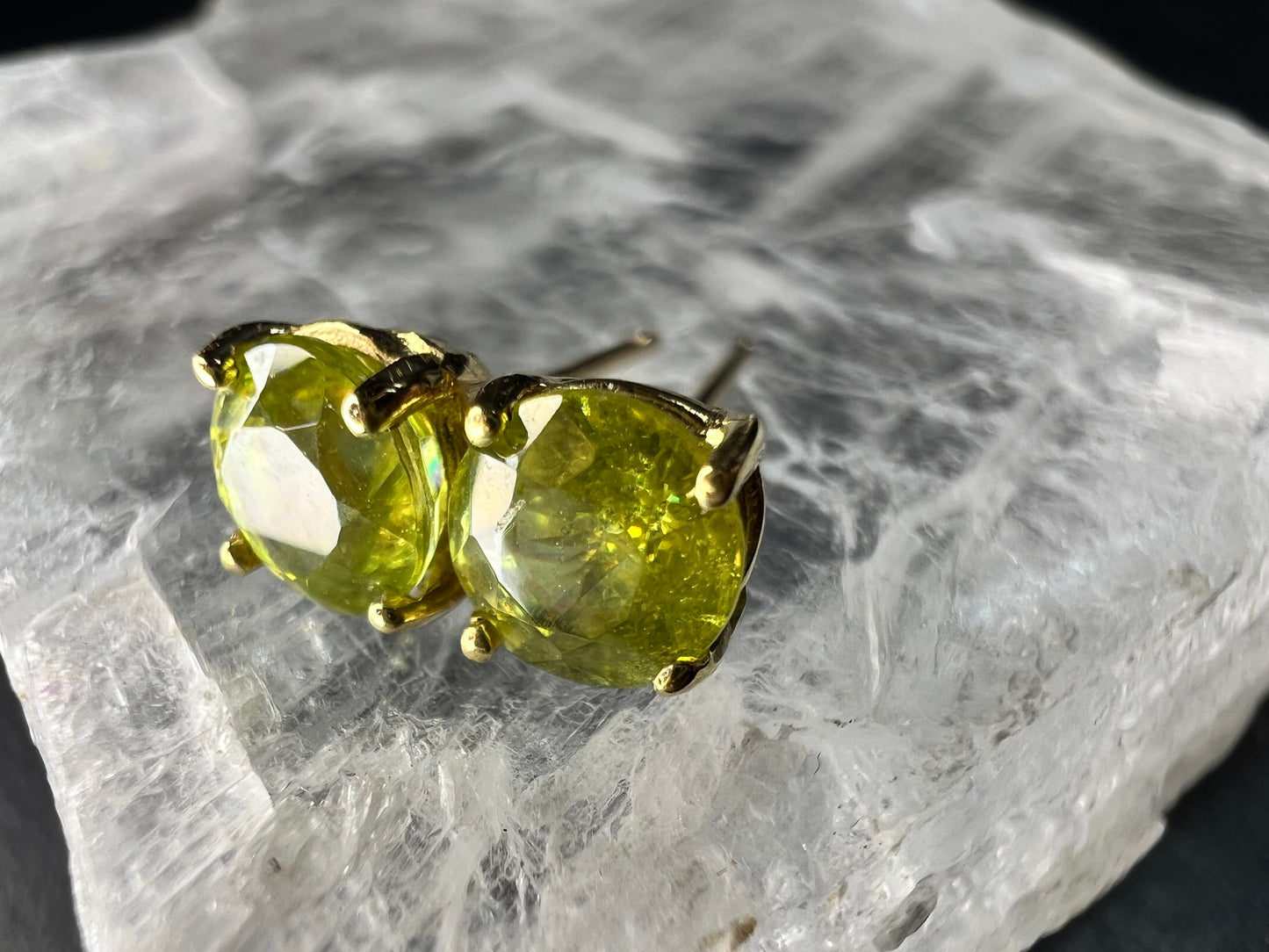 Rare Sphene Titanite Stud Earrings in 14k Yellow Gold