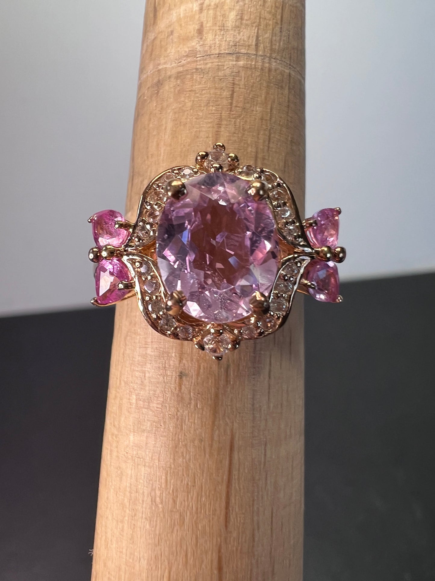 Kunzite and pink sapphire halo ring size 9