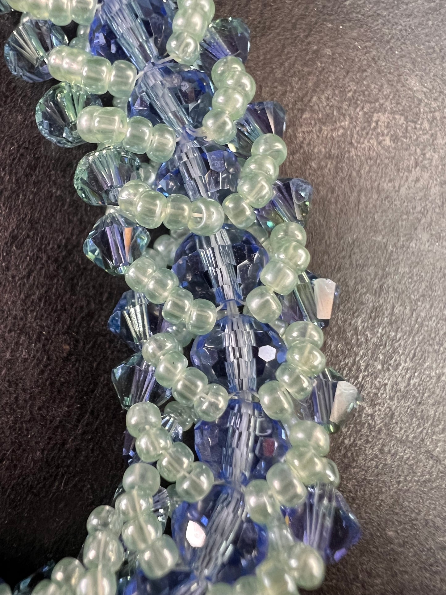 Vintage Blue & Green Crystal Beaded Chevron Braid Toggle Bracelet Y2K