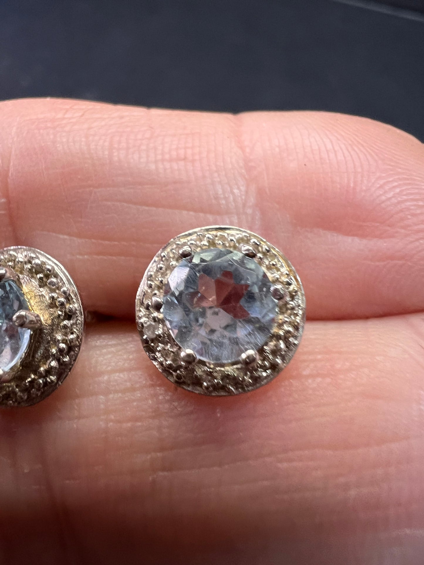 NEW blue topaz and diamond sterling silver stud earrings