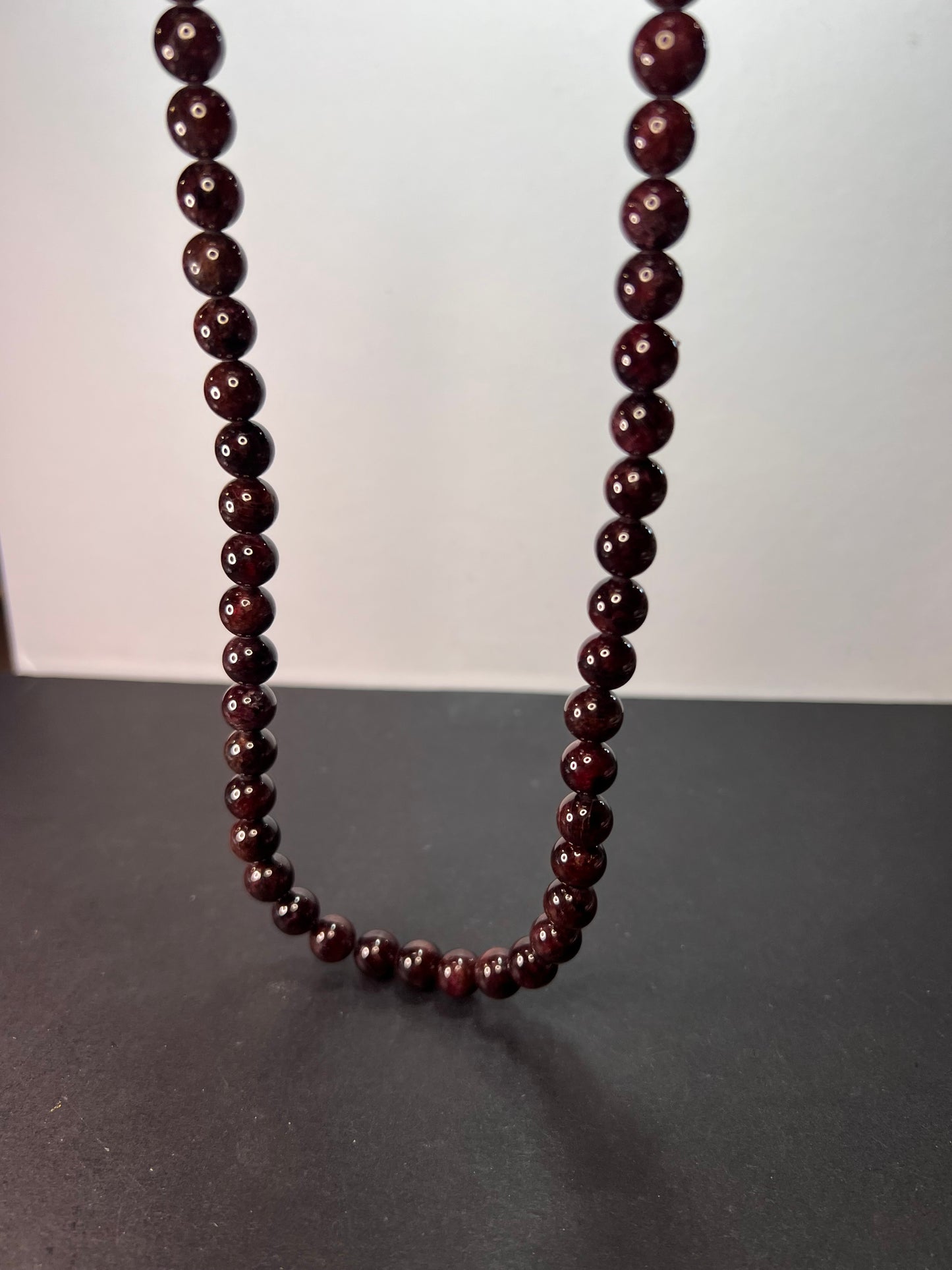 Garnet beaded necklace with sterling silver clasp