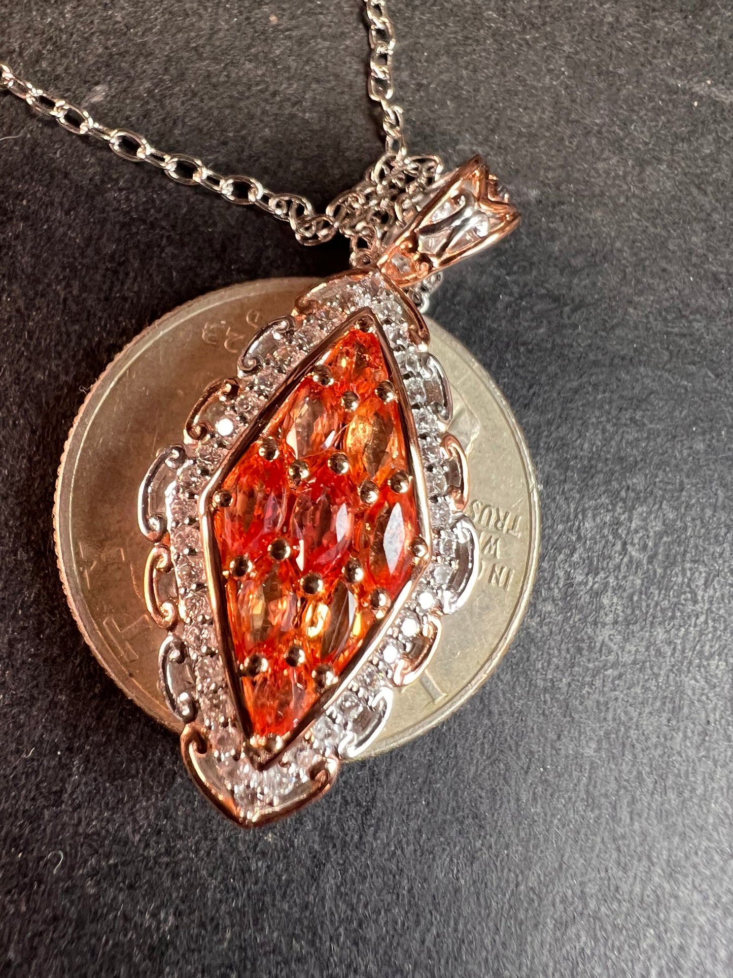 Padparadscha Sapphire Pendant | Sterling Silver Two-Tone | Gems by Valitutti