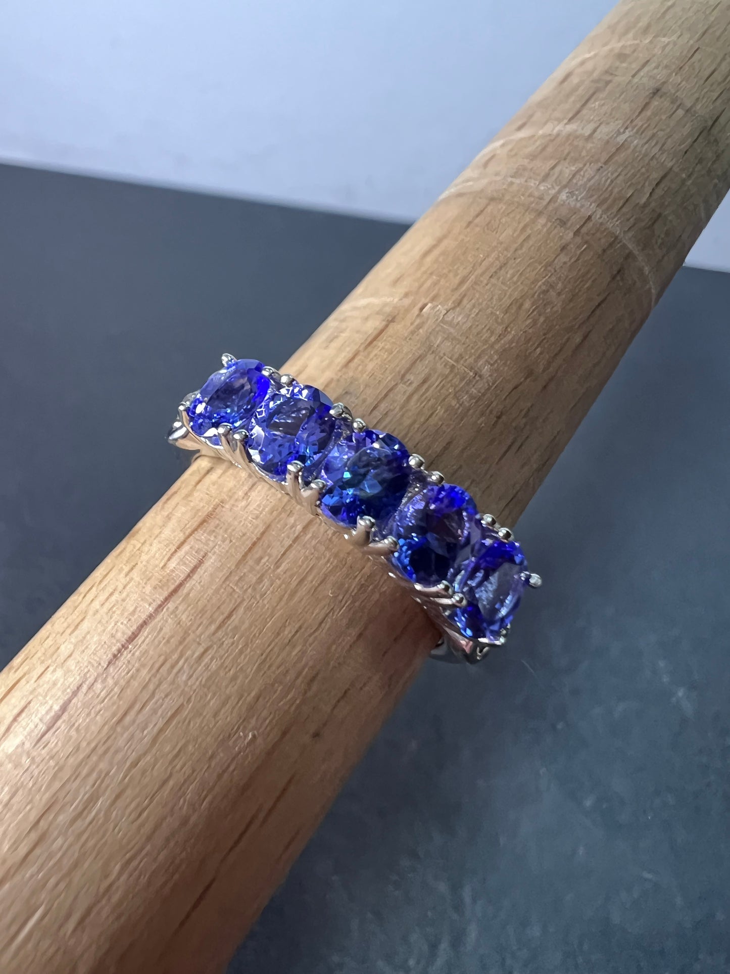 Blue Tanzanite Rhodium Over Sterling Silver 5-stone Band Ring 1.87ctw size 9