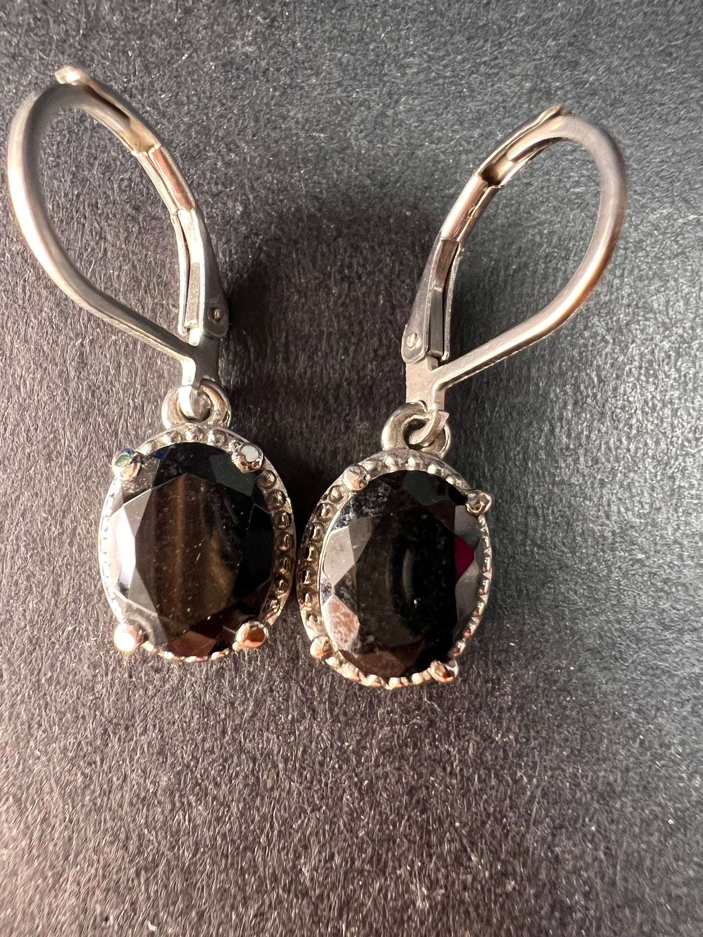 NEW black tourmaline lever back stainless steel earrings