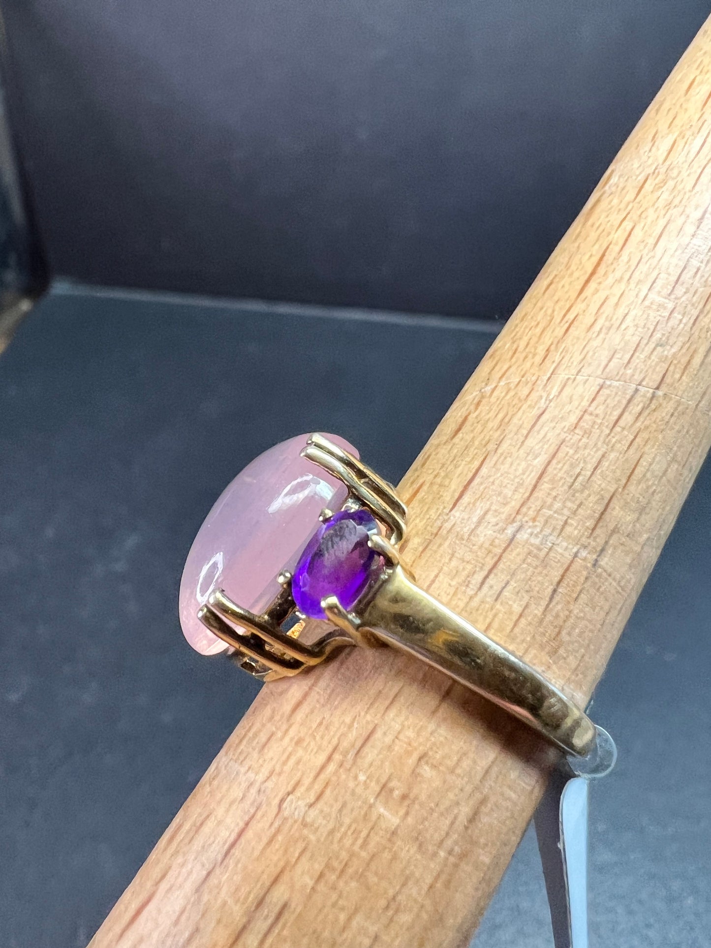 Rose Quartz & Amethyst Gold Plated 925 Ring Size 7 NWT