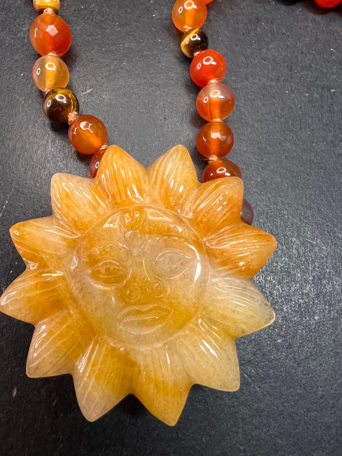 NEW carnelian multi stone sunface knotted necklace