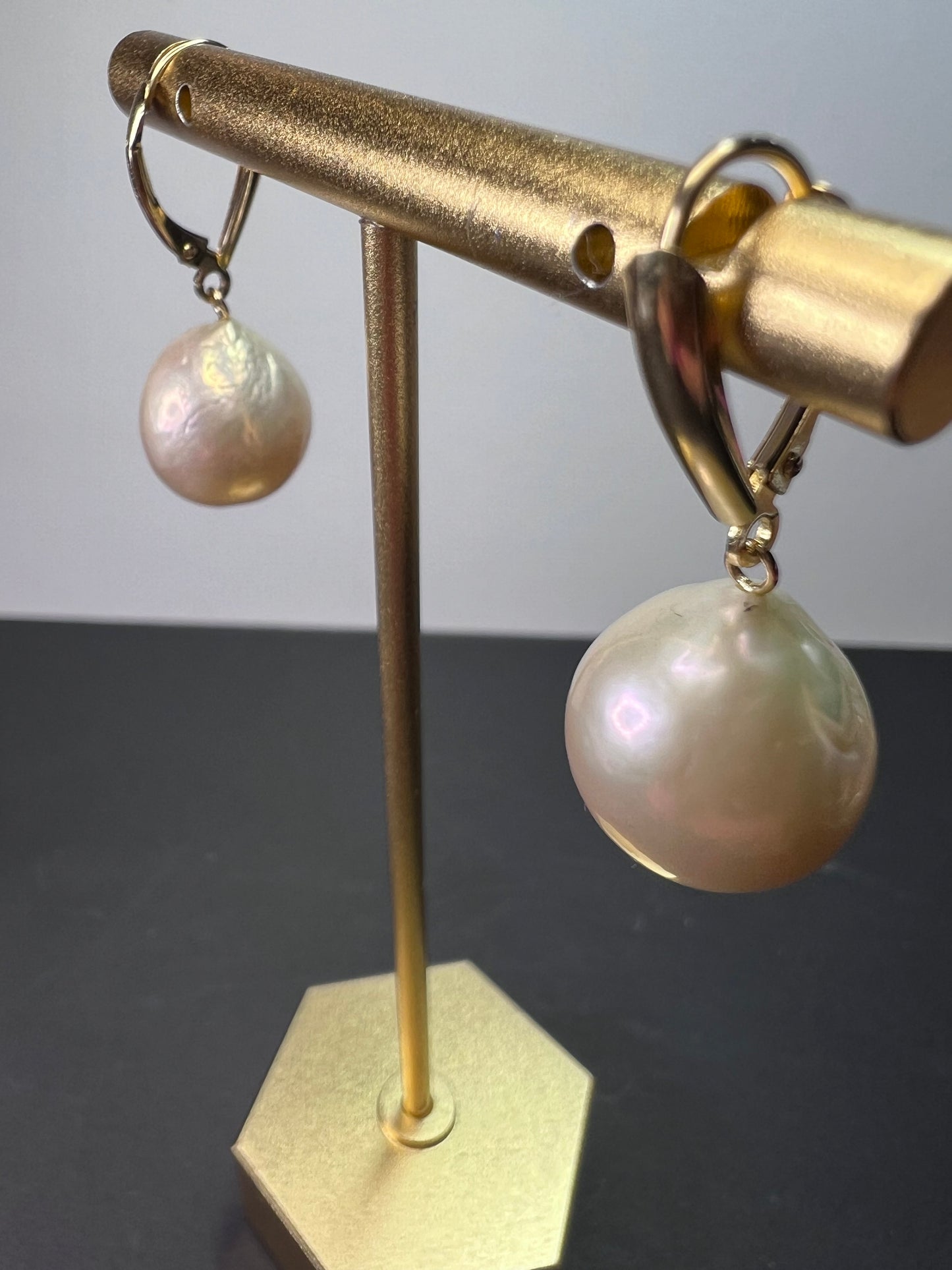 14k gold lever back pearl earrings