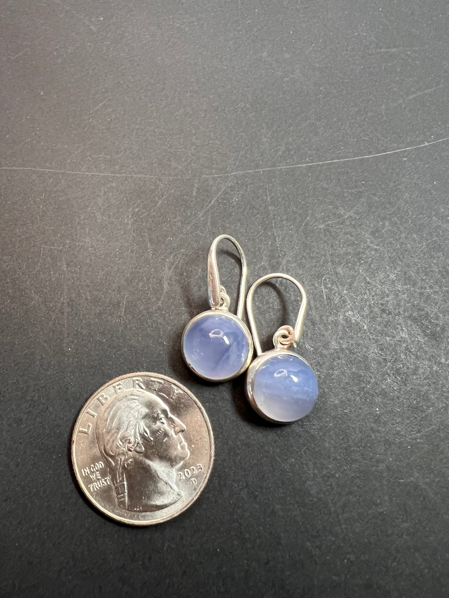 NEW blue chalcedony sterling silver circle drop earrings 5.08 grams