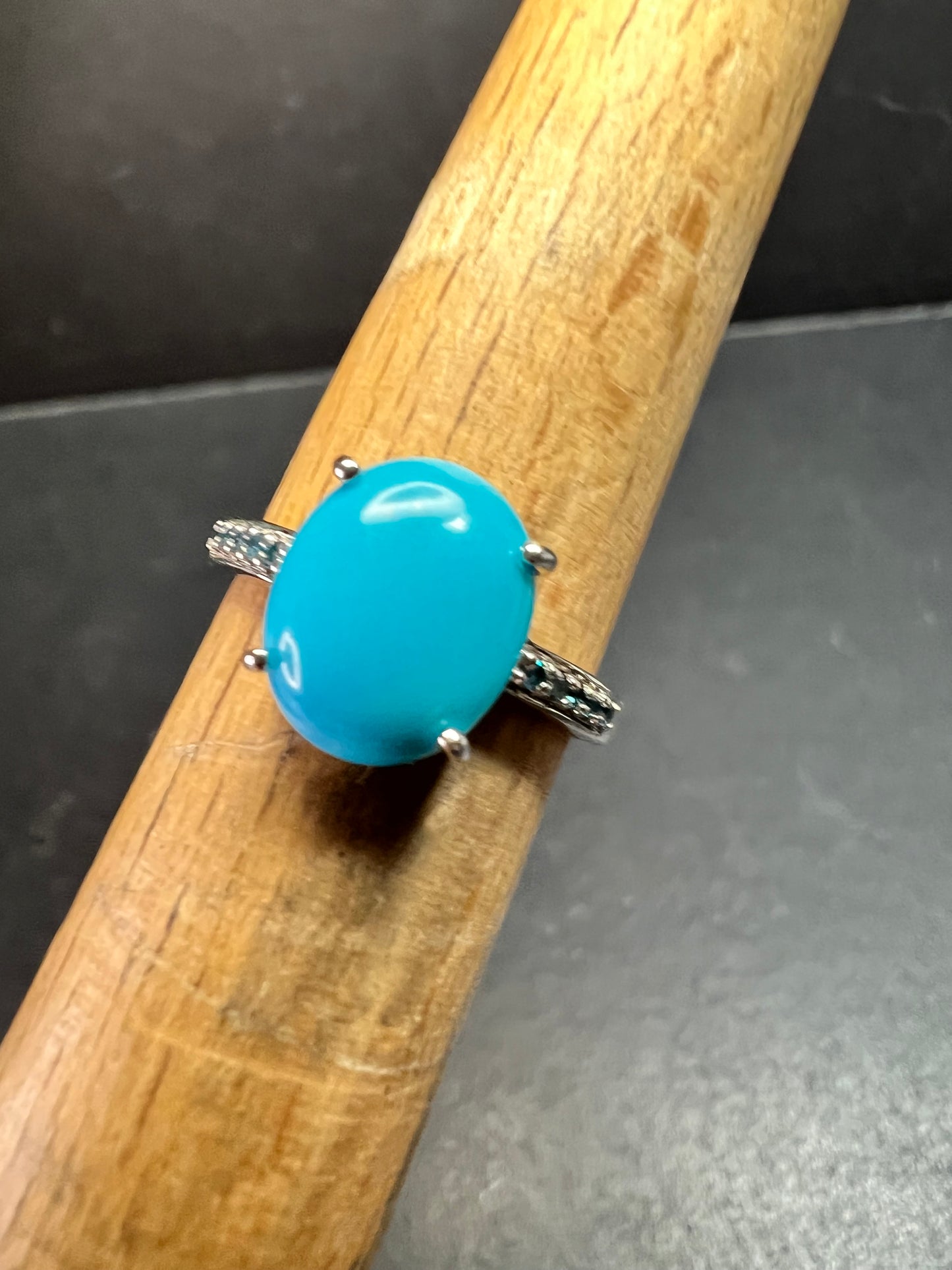 Sterling Silver Turquoise Ring with Blue Diamond Accents Size 6