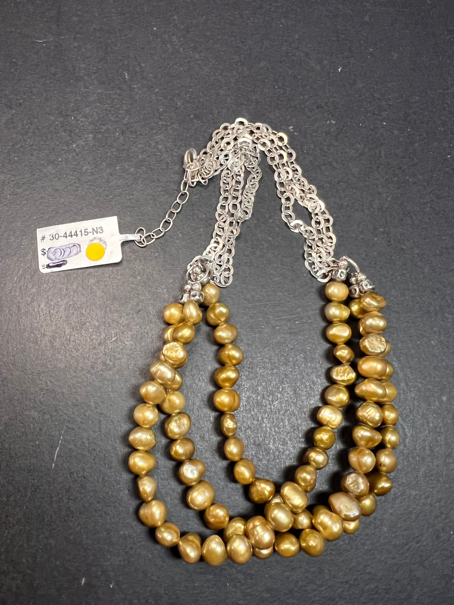 NEW golden green freshwater pearl and sterling silver necklace