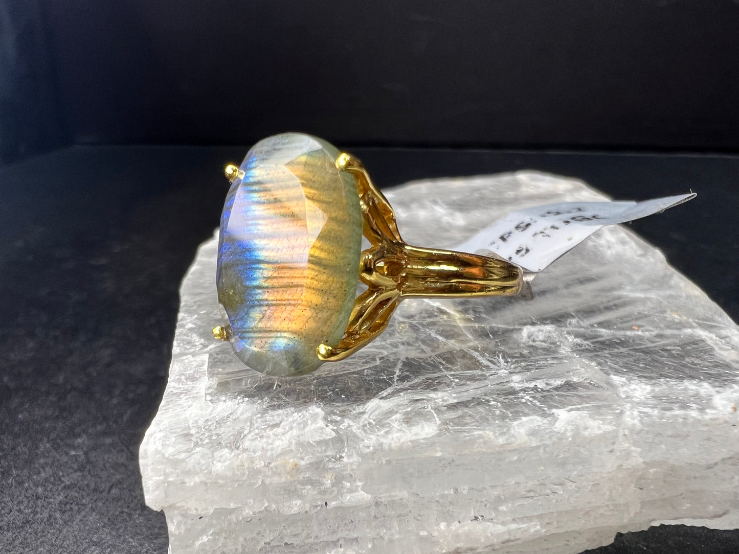 NWT Labradorite Gold Over 925 Sterling Ring Size 7 16x11mm Oval
